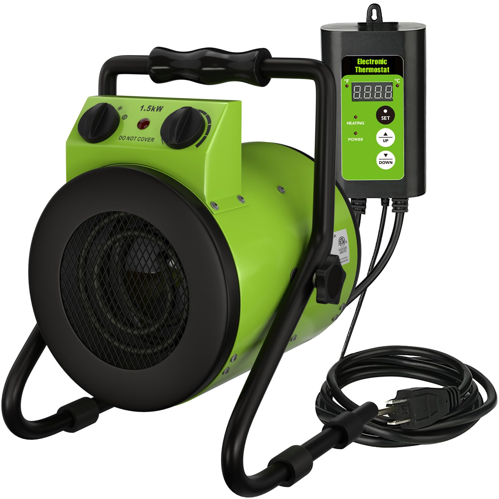 Gardtech 1500W Digital Greenhouse Heater with Thermostat - Portable Outdoor Grow Tent Heater with Overheat Protection & Strong Airflow - Fast Heating for Patio, Garage, Flower House, Greenhouses & Indoor Plants (Green) - Perfect for Winter Gardening, Plant Nurseries & Cold Weather Protection