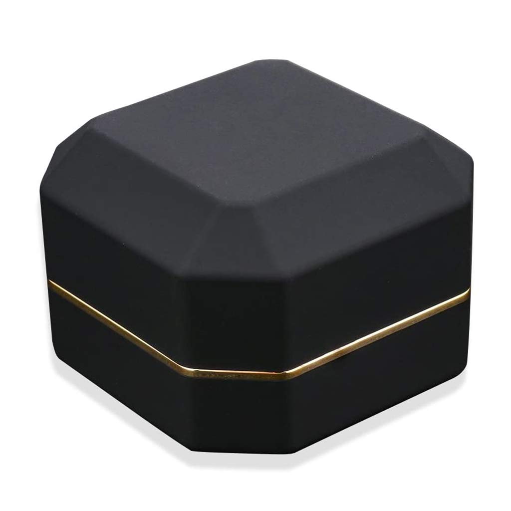 Luxury Velvet Ring Box with LED Light - Square Wedding Jewelry Gift Box for Proposal, Engagement & Wedding - Perfect for Surprise Proposals, Anniversary Gifts & Bridal Accessories (Black)