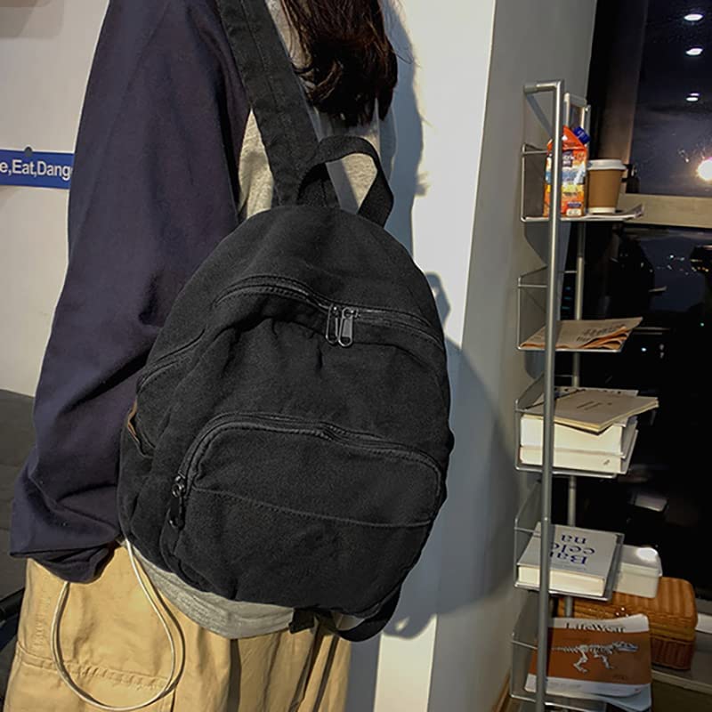 Stylish Mini Canvas Backpack for Women & Men - Small Aesthetic Daypack for Work, Travel & Casual Use - Cute Purse Alternative (Black, One Size) | Perfect for Commuting, Shopping & Daily Essentials