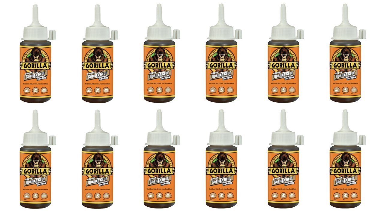 Gorilla Original Waterproof Polyurethane Glue - 4 oz Bottle, Brown (Pack of 12) - Strong Bonding for Wood, Metal, Ceramic & DIY Projects