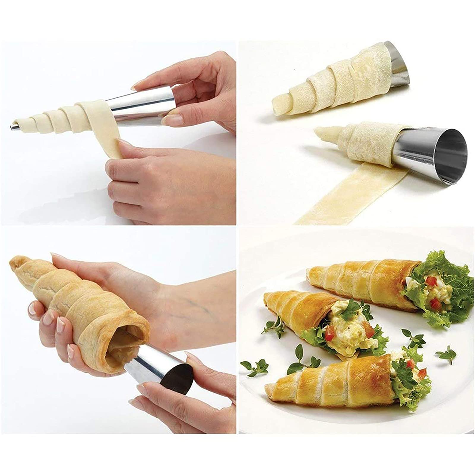 Premium 5-Inch Stainless Steel Cream Horn Molds Set - 10 Cones & 10 Cannoli Forms for Baking Croissants, Waffles, Cream Rolls | Perfect for Bakeries, Home Kitchens & Pastry Shops