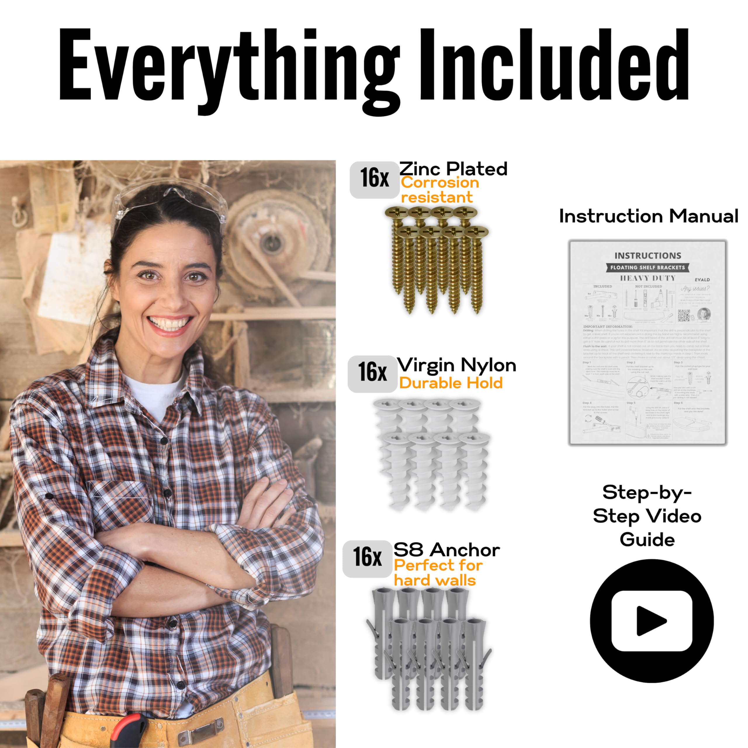 Heavy Duty Floating Shelf Bracket 6-Inch - Invisible Shelf Support with Anchors - Sturdy Mantel Mount for Home Office Decor - Fireplace Shelf Hardware (4 Pack) - Perfect for Living Room, Bedroom & Kitchen Storage Organization