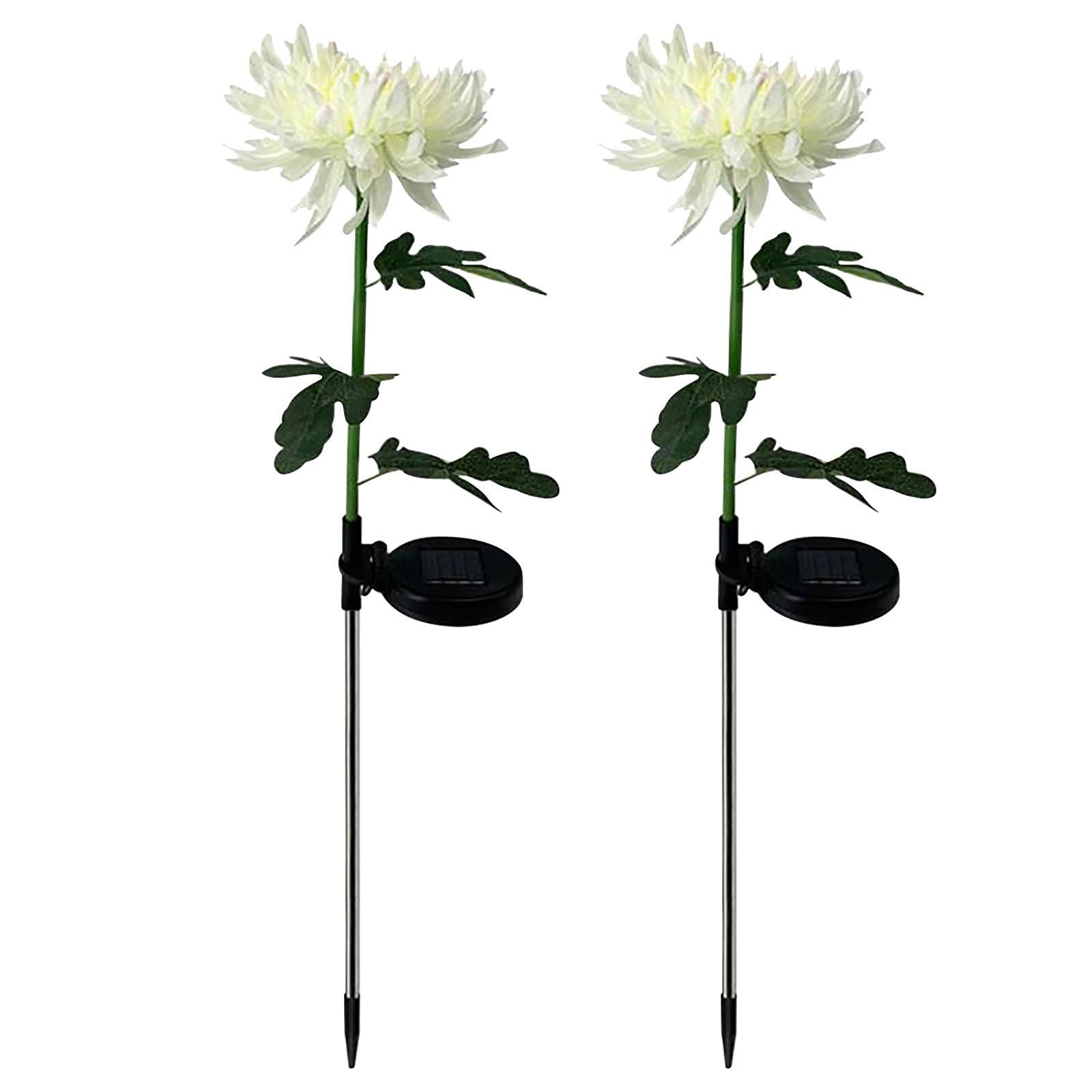 Solar Powered LED Chrysanthemum Garden Lights - 2 Pack Waterproof Outdoor Flower Stake Lights for Patio, Lawn, Yard & Pathway Decoration | Weather Resistant Artificial Flowers for Backyard, Garden & Landscape Lighting (White)