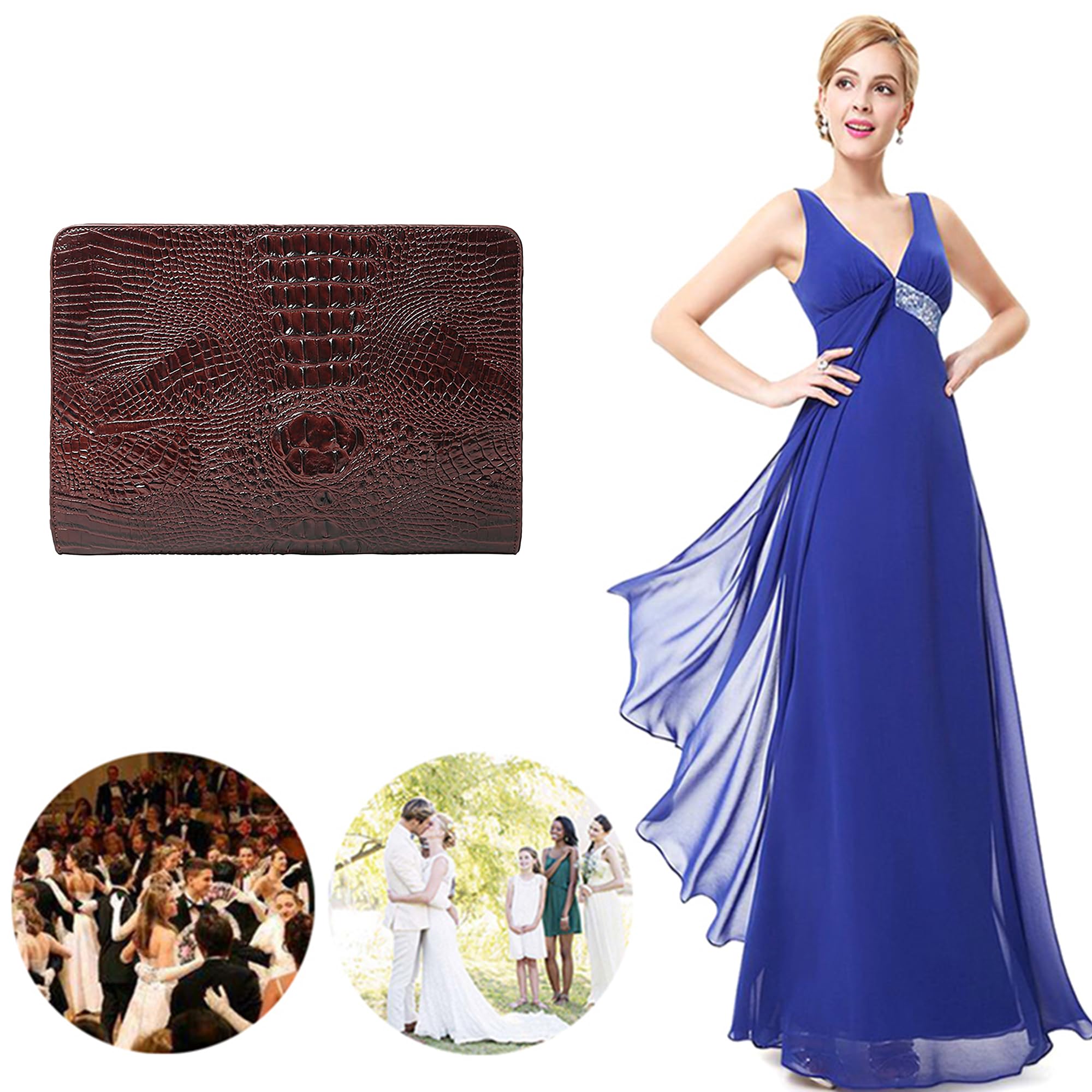 Luxury Oversized Crocodile Embossed Leather Handbag for Women - Elegant Envelope Evening Clutch Purse with Wallet Compartment | Perfect for Parties, Weddings & Formal Events