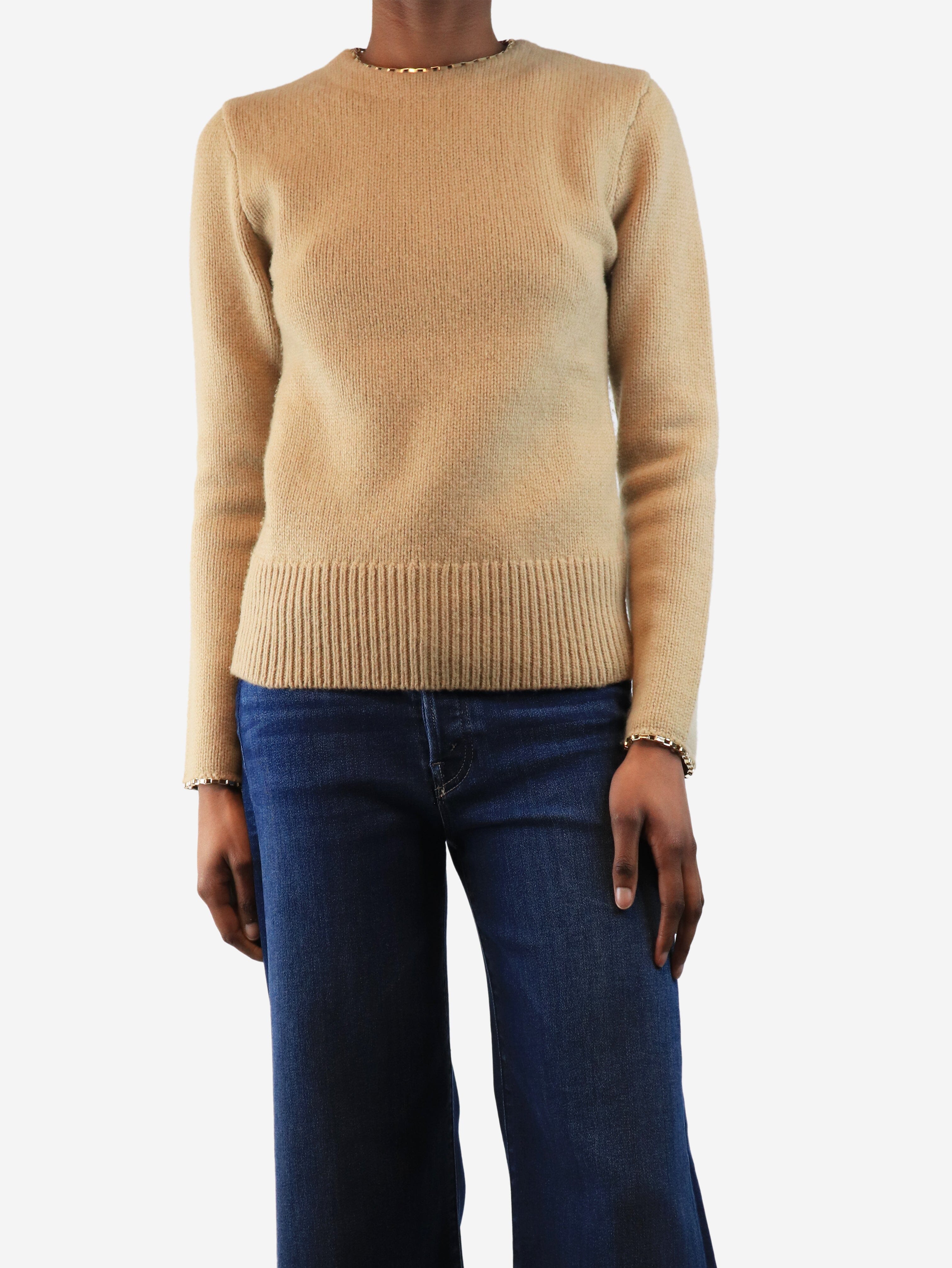 Beige Chain Edge Jumper Sweater - Size XS | Women's Casual Knit Pullover for Fall & Winter | Perfect for Layering, Office Wear & Cozy Outfits