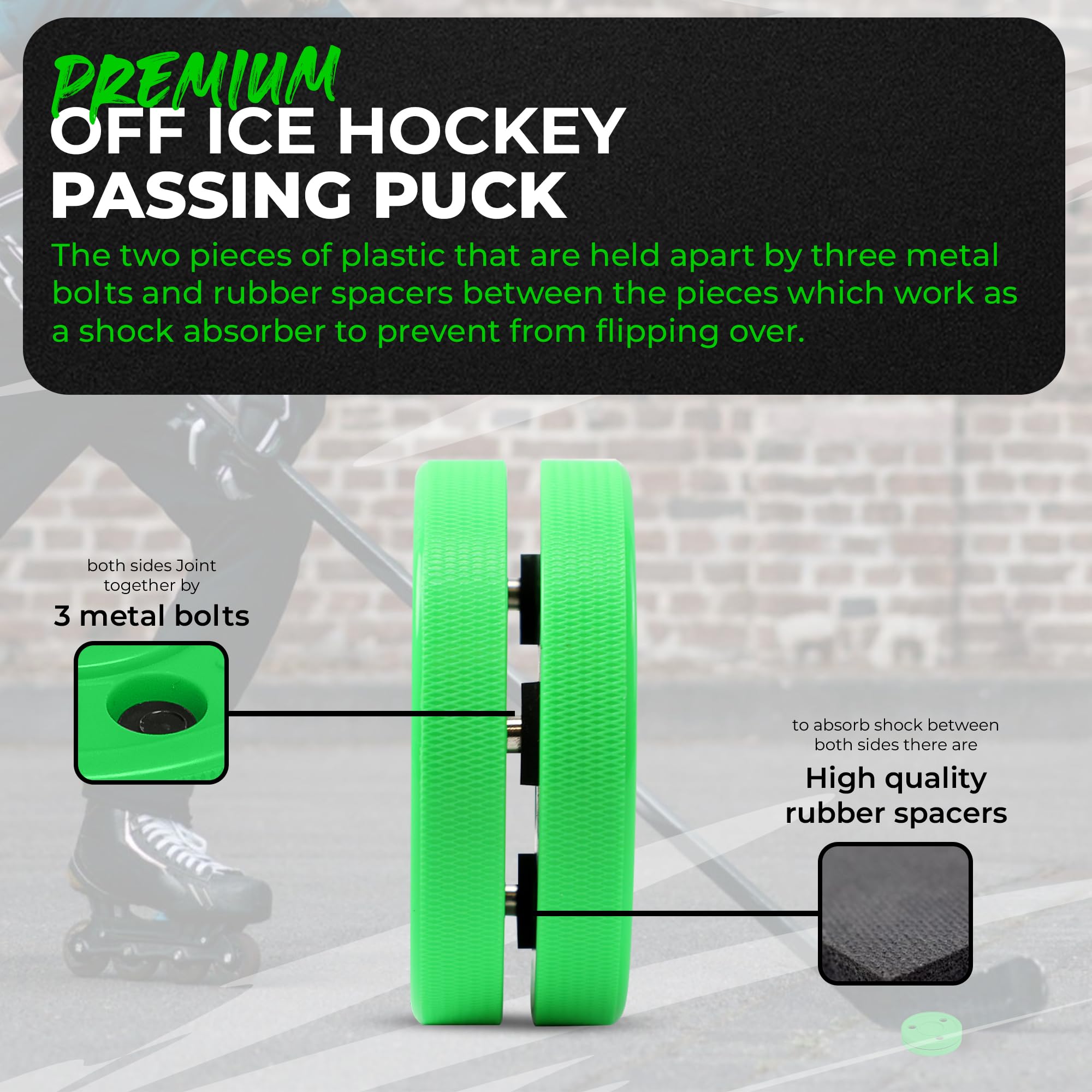 Green Biscuit Bucket 15-Pack Original Street Hockey Pucks - Improve Stickhandling & Passing Skills - Official NHL-Style Training Pucks with Free GB Sticker - Perfect for Outdoor Hockey Practice & Backyard Drills