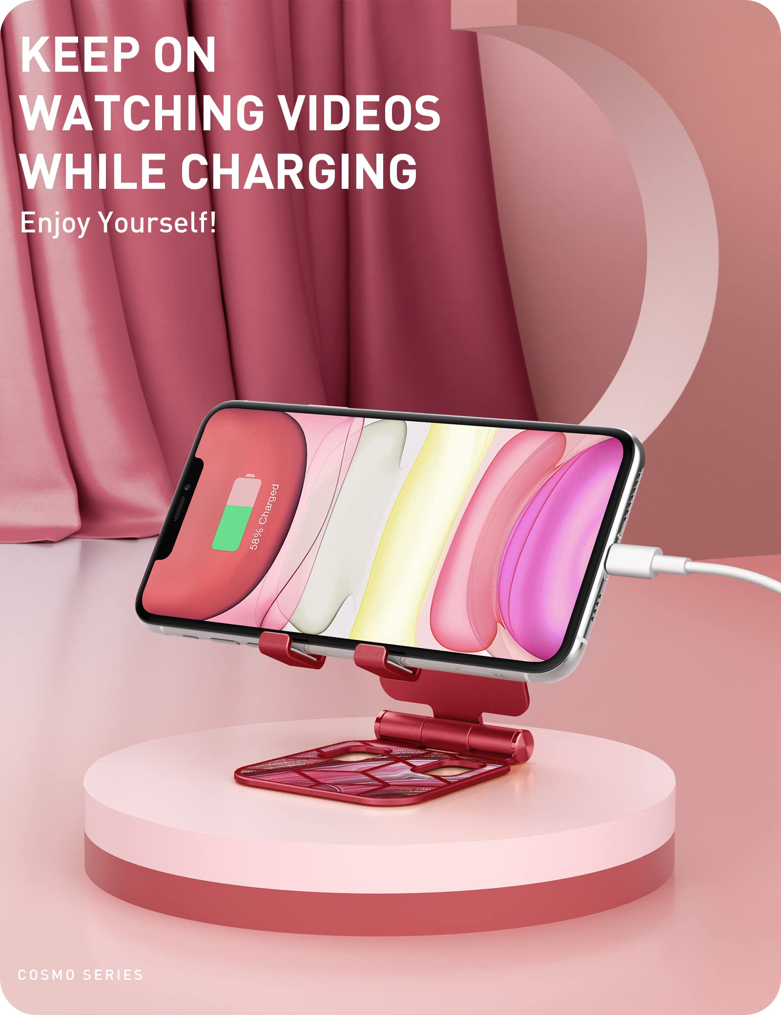 i-Blason Universal Foldable Cell Phone Stand Holder for Desk - Compatible with iPhone 16/15/14/13 Pro Max & All Smartphones - Adjustable Phone Stand for Work, Study, Video Calls & Watching Movies (Red)