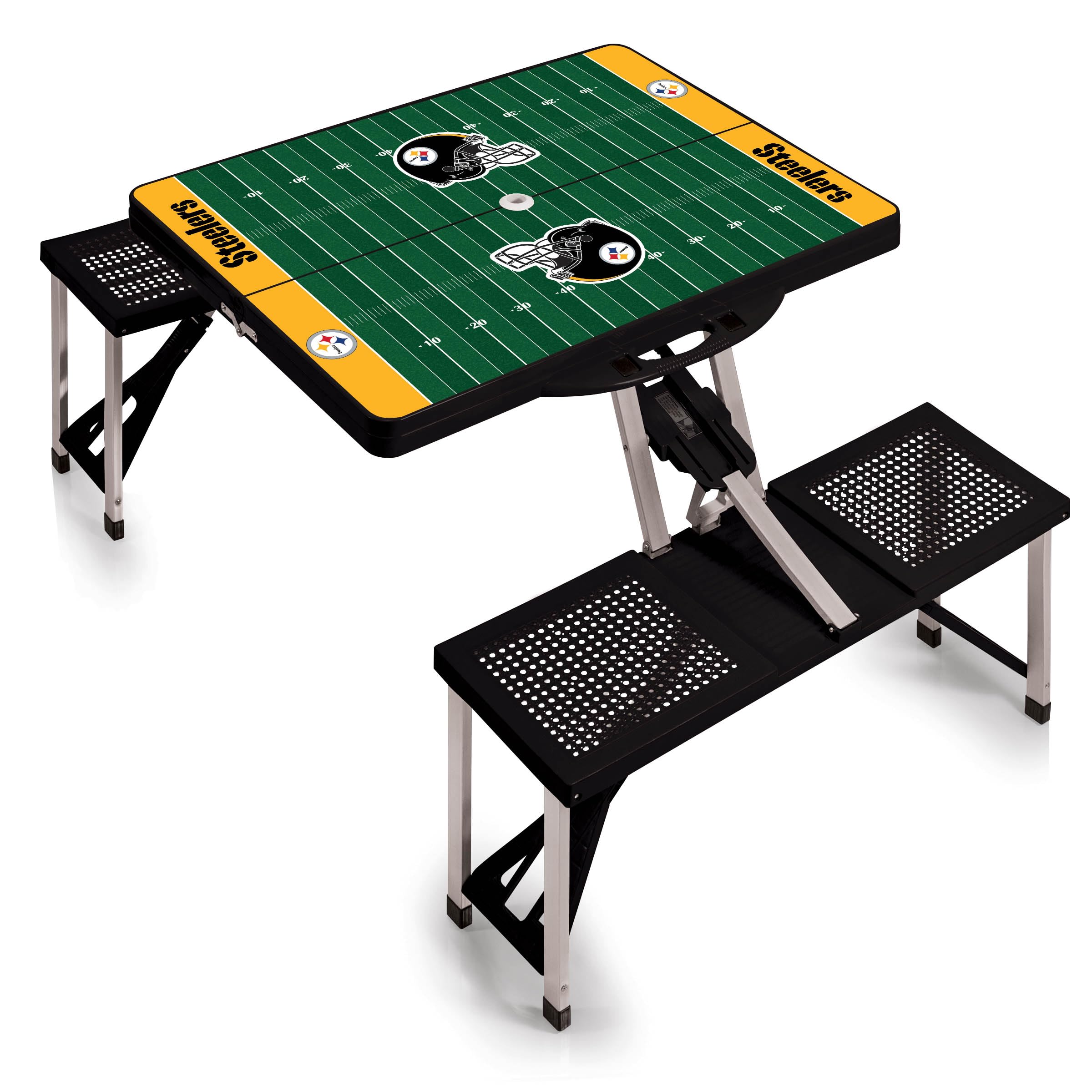 PICNIC TIME NFL Portable Folding Picnic Table with Built-in Seats & Umbrella - Perfect for Tailgating, Camping, Beach & Outdoor Parties