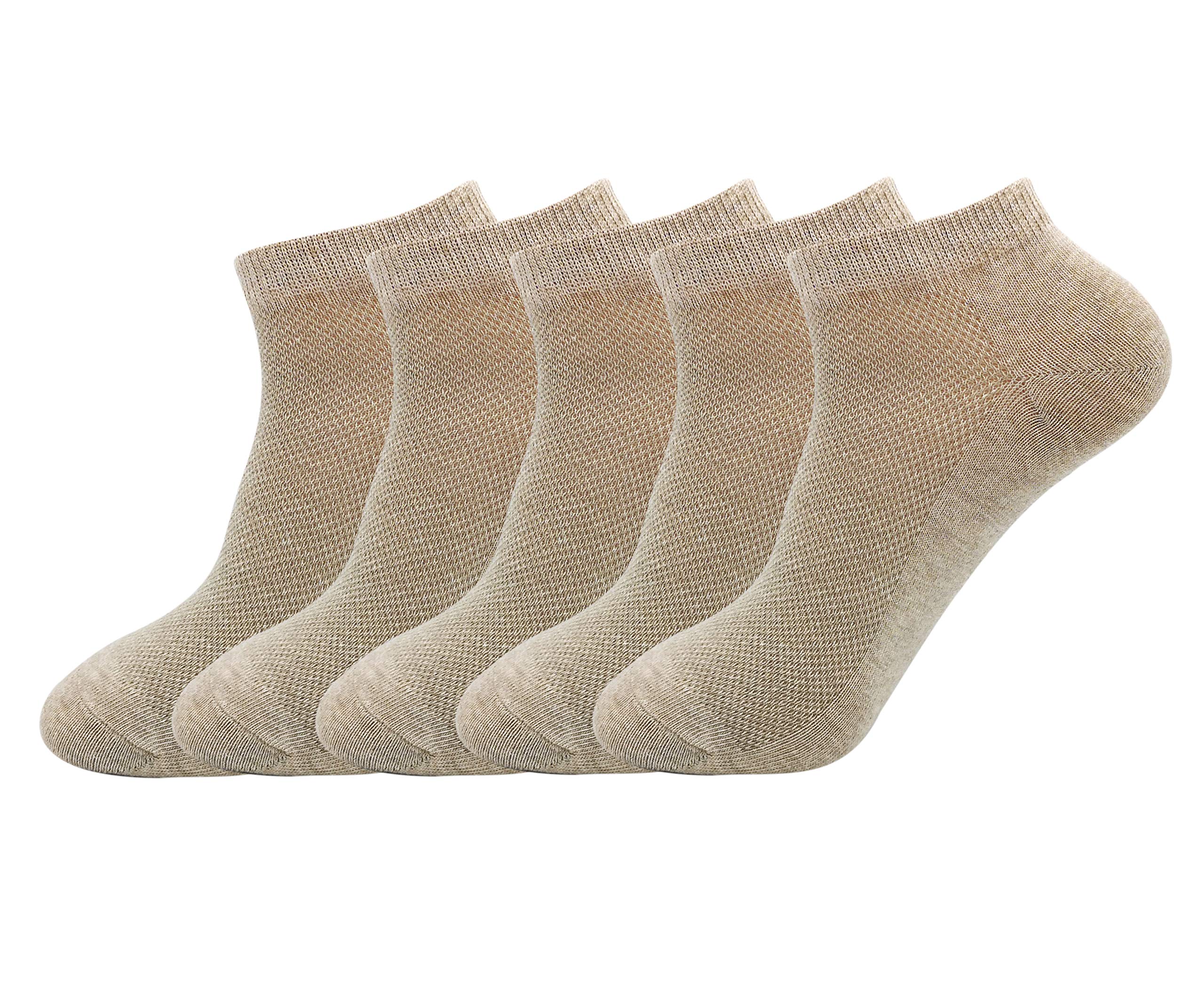 HaloYIYI 5 Pairs Men's Cotton Tan Comfortable Breathable Low Cut Ankle Socks - Soft Moisture Wicking for Running, Gym & Daily Wear