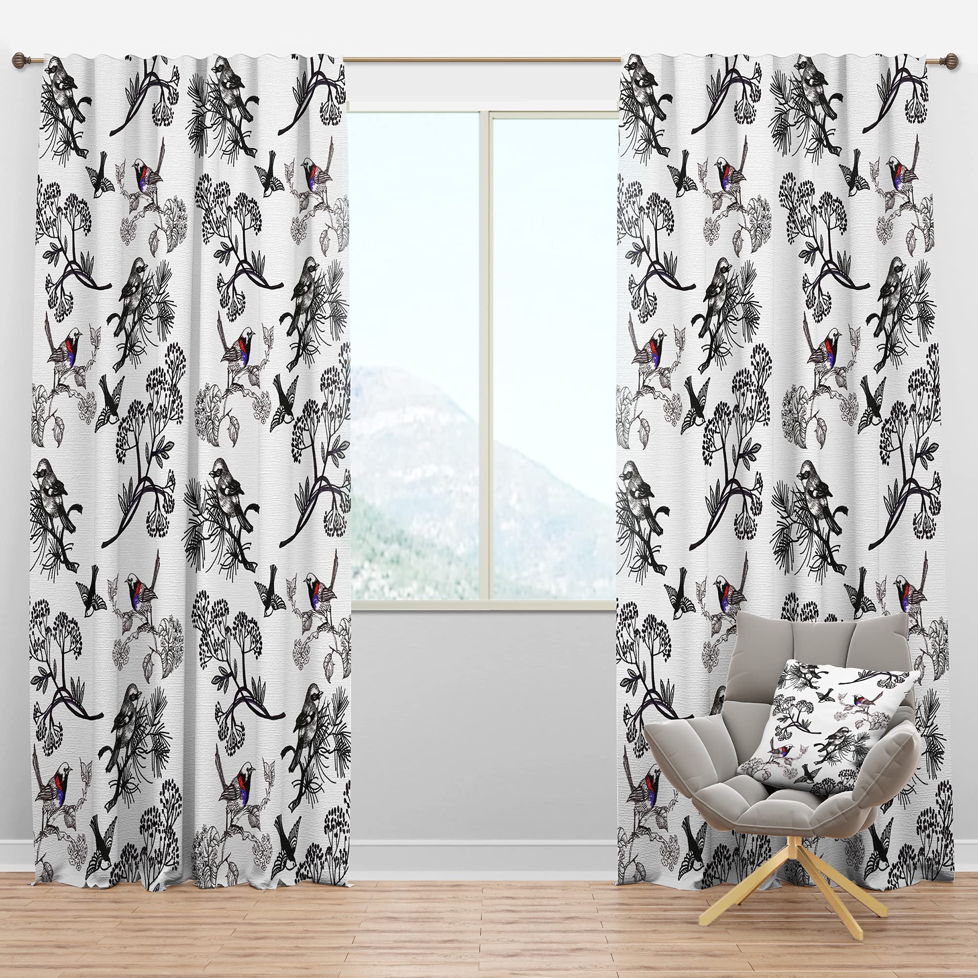 Floral Bird Pattern Blackout Curtains for Bedroom & Living Room - Thermal Insulated Room Darkening Drapes - Single Panel 52x108 Inches - Perfect for Home Decor, Nursery & Light Sleepers