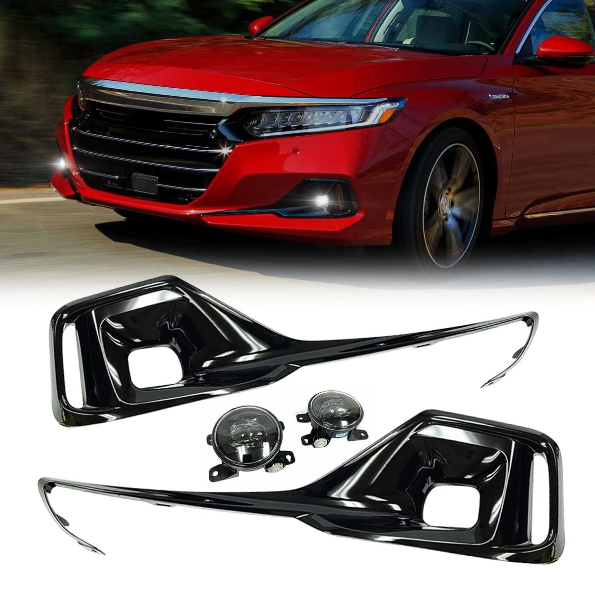 2021-2022 Honda Accord LED Fog Light Kit - DRL Daytime Running Lights with Bezels, Wiring Harness & Switch | Replacement Fog Lamp for Improved Night Visibility & Style Upgrade