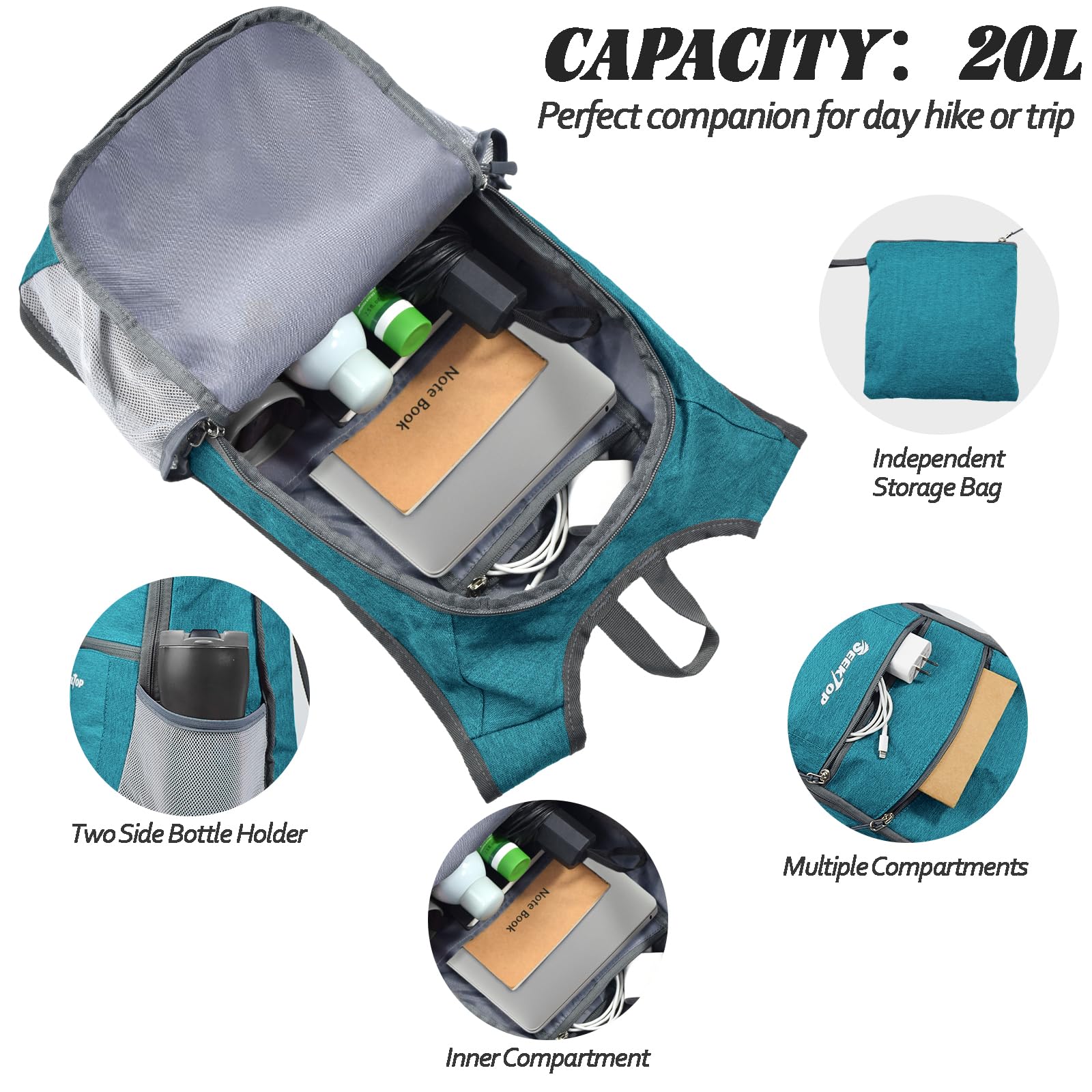 Seektop 20L Ultra Lightweight Waterproof Hiking Backpack - Foldable Travel Daypack for Men & Women - Perfect for Outdoor Adventures, Camping, and Daily Commute