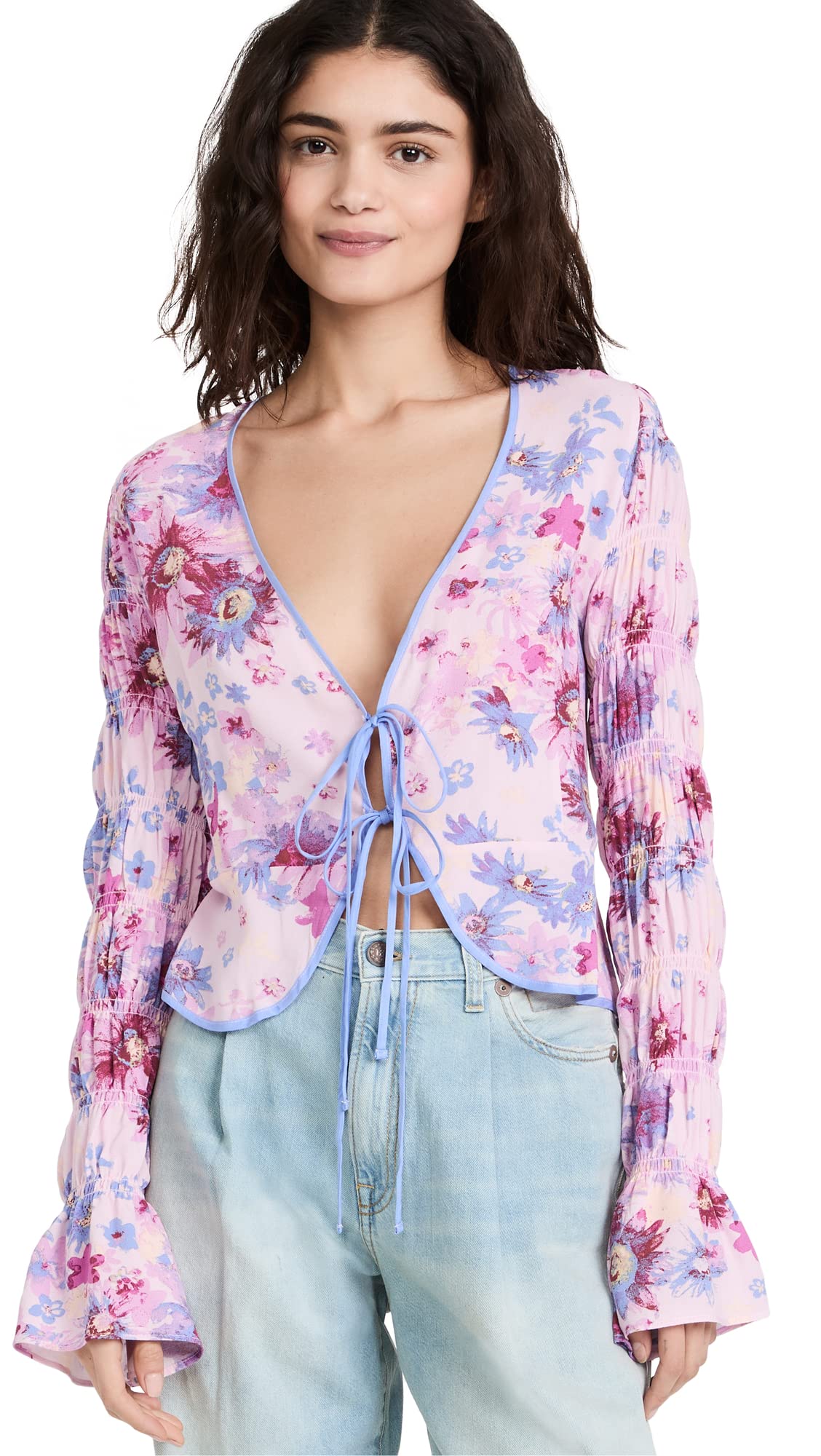 Free People Women's Venice Printed Floral Blouse - Rose Combo, Size S | Boho Chic Summer Top for Beach, Vacation & Casual Outfits