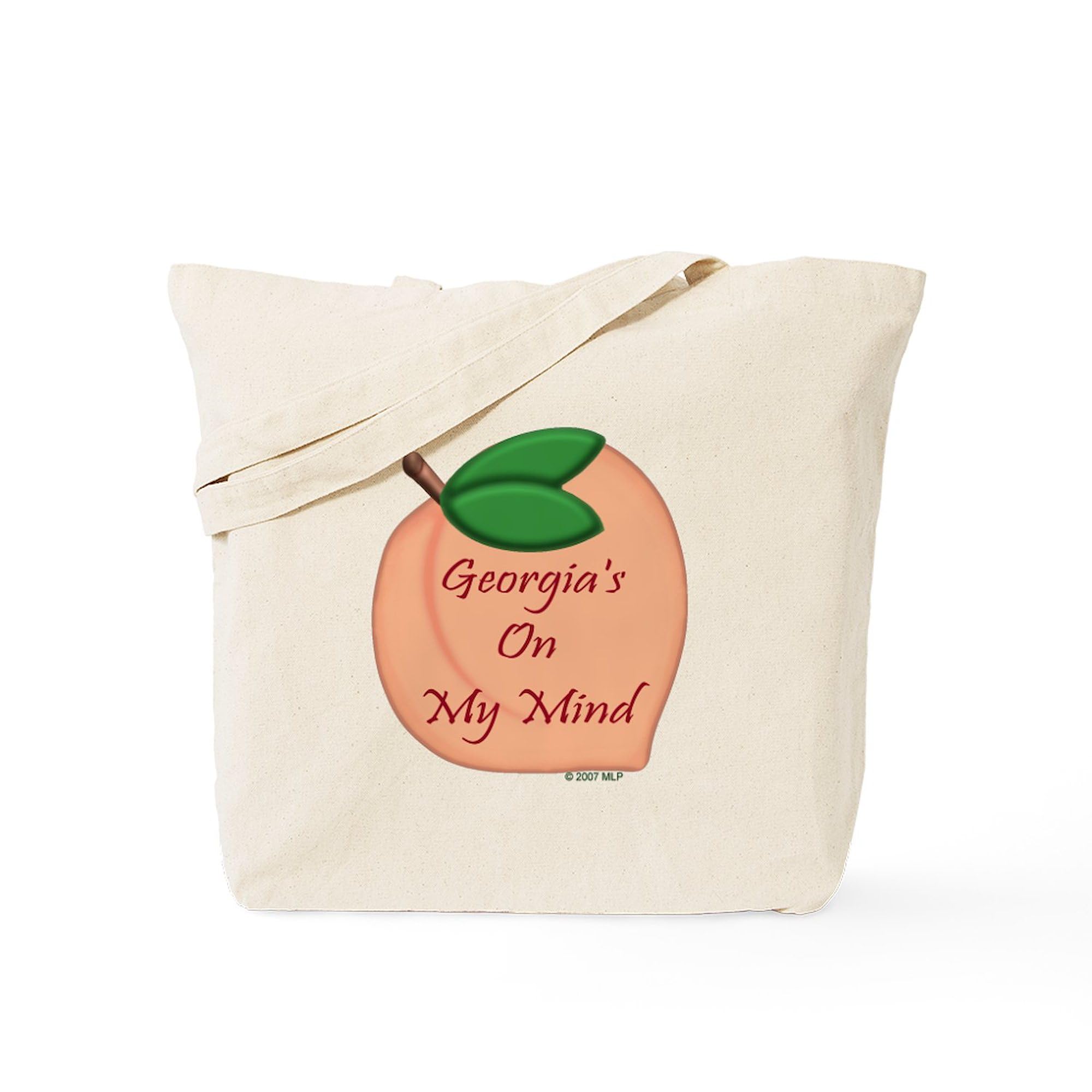 Georgia Peach Themed Natural Canvas Tote Bag - Reusable Eco-Friendly Shopping Bag for Groceries, Beach & Farmers Market