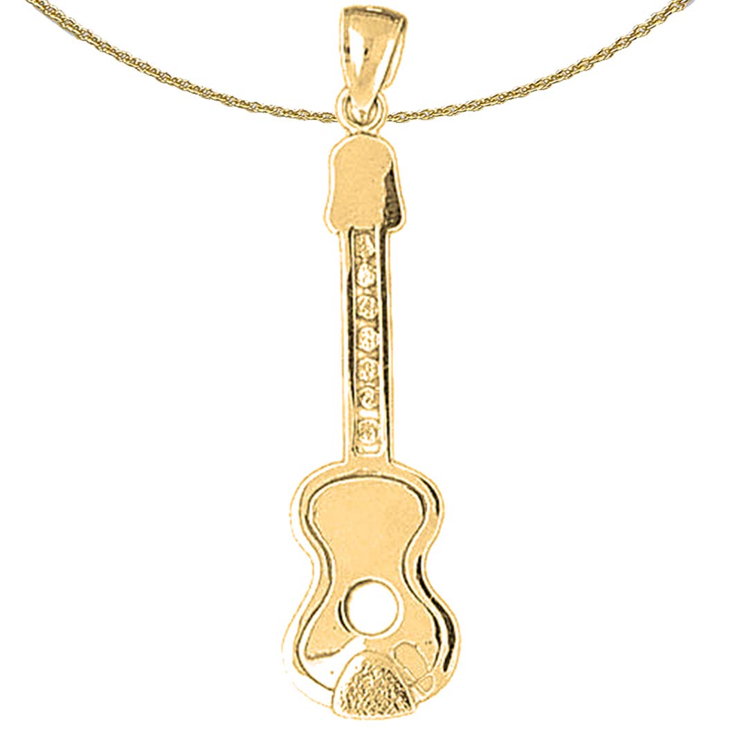 14K Yellow Gold Acoustic Guitar Pendant Necklace - 18