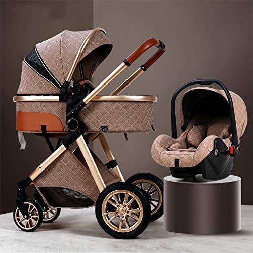 **TXTC 3-in-1 Luxury Baby Stroller with Oversized Canopy, Easy One-Hand Fold & Anti-Shock Springs – High-View Pram with Baby Basket (Khaki) – Perfect for Travel, Shopping & Daily Walks**