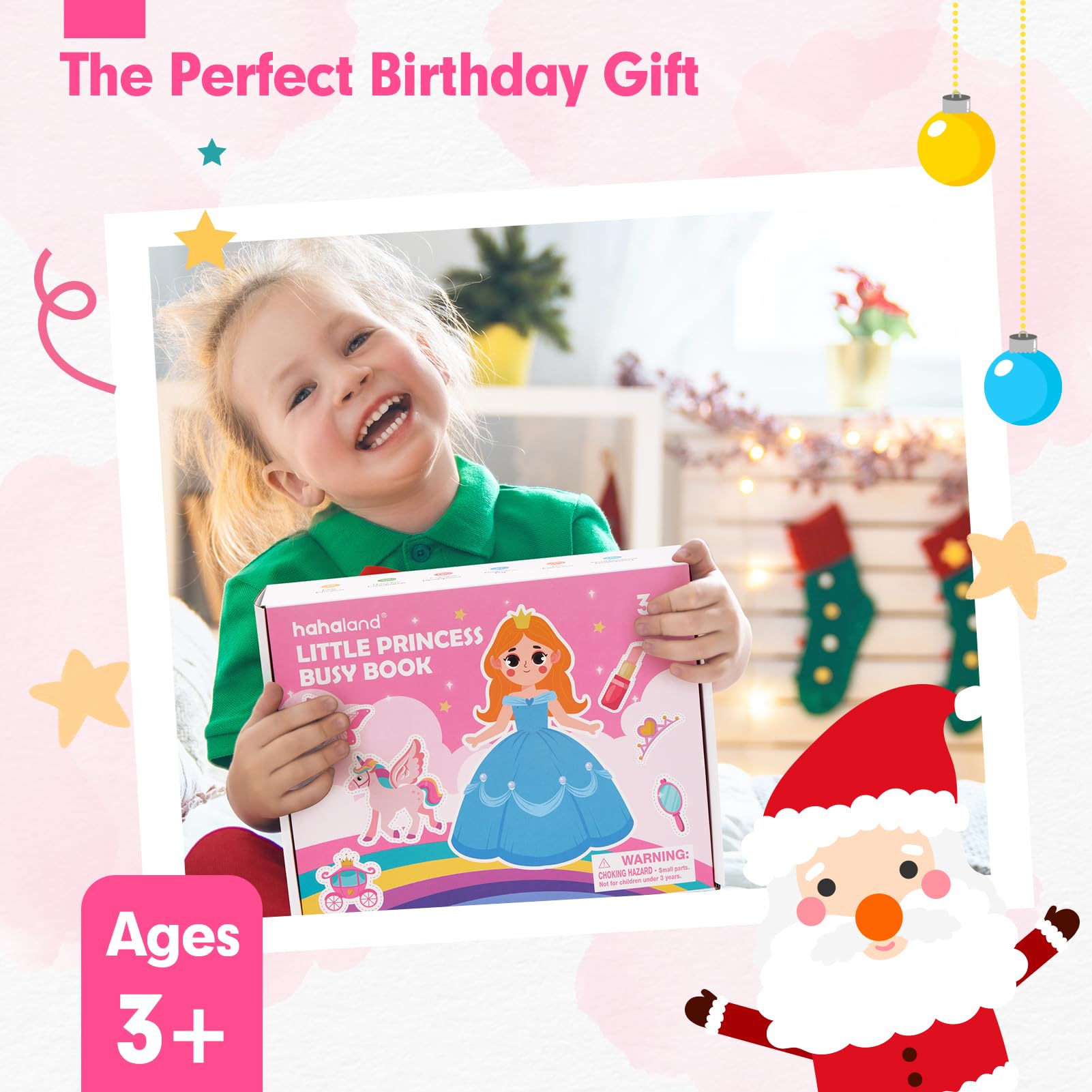 Hahaland Montessori Busy Board for Toddlers Ages 3-5 - Princess Themed Quiet Book & Pretend Play Learning Toy - Perfect Birthday Gift for 3-4 Year Old Girls | Educational Travel Toy for Preschoolers & Sensory Activity for Kids