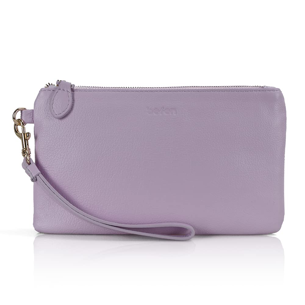 Befen Women's Genuine Italian Leather Wristlet Clutch Wallet Purse with Gold Zipper - Elegant Evening Bag for Parties, Weddings & Date Nights