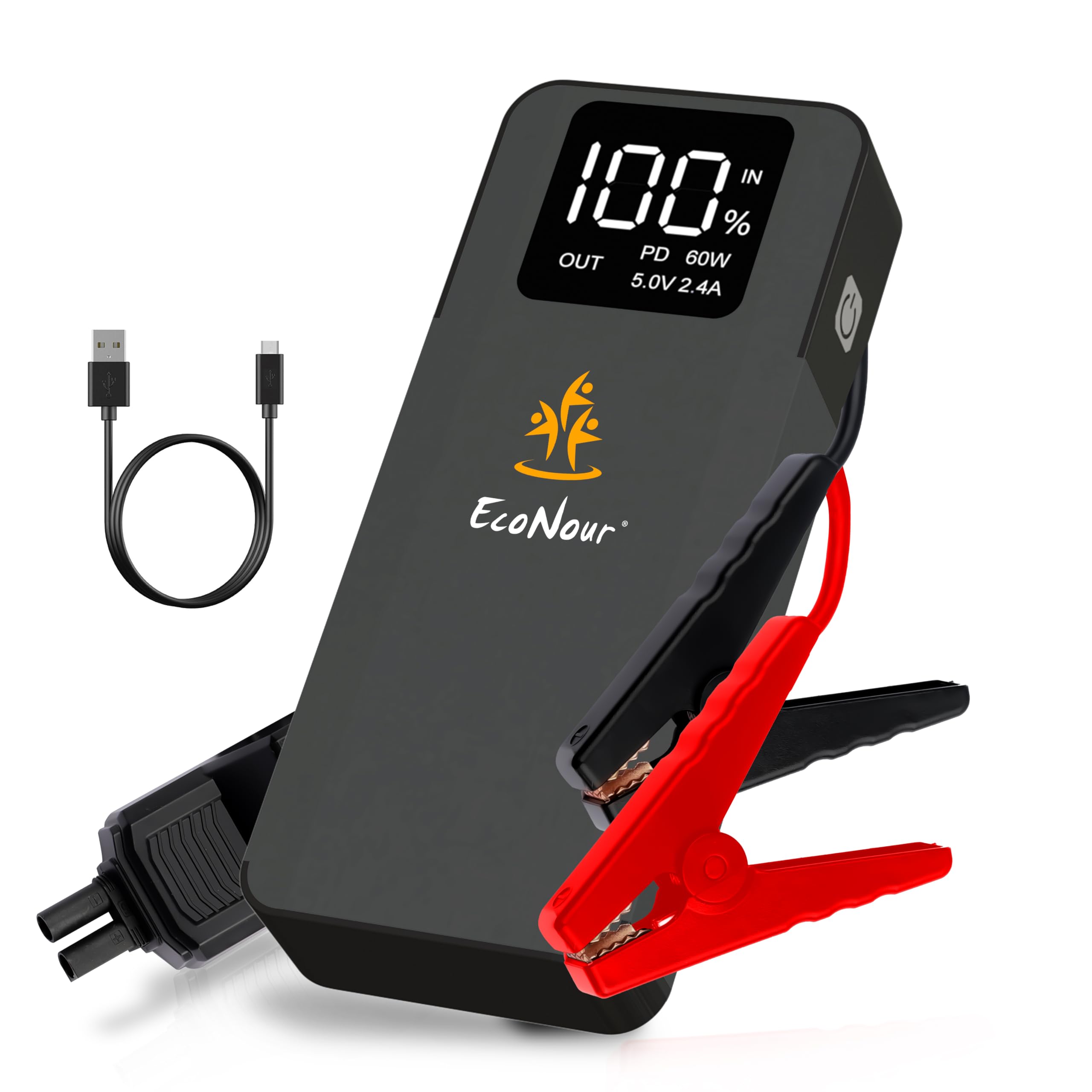 EcoNour 6000A Car Battery Jump Starter with SOS & Jumper Cable - 12V Portable Power Bank for Gas & 12L Diesel Engines - Compatible with Ford, Honda, Trucks - Emergency Roadside Assistance & Winter Car Care Essential