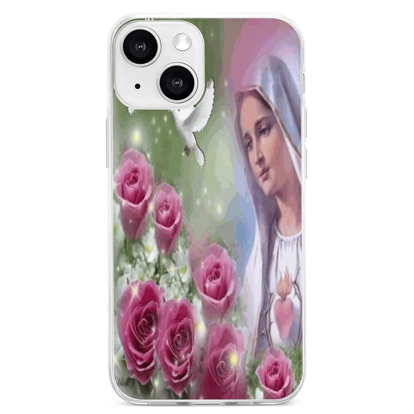 NINANMY Virgin Mary Flowers iPhone 13 Phone Case - Shockproof TPU Protective Cover for iPhone 13 Pro Max/Pro/Mini - Durable Anti-Collision Design for Daily Use, Travel & Outdoor Activities