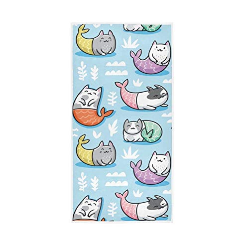 Cute Mermaid Cat Hand Towel 16x30 Inches - Soft Microfiber Bath & Dish Towel Set for Bathroom, Kitchen, Home, Hotel & Gym - Summer Underwater Themed Decorative Washcloth - Perfect Gift for Family & Guests
