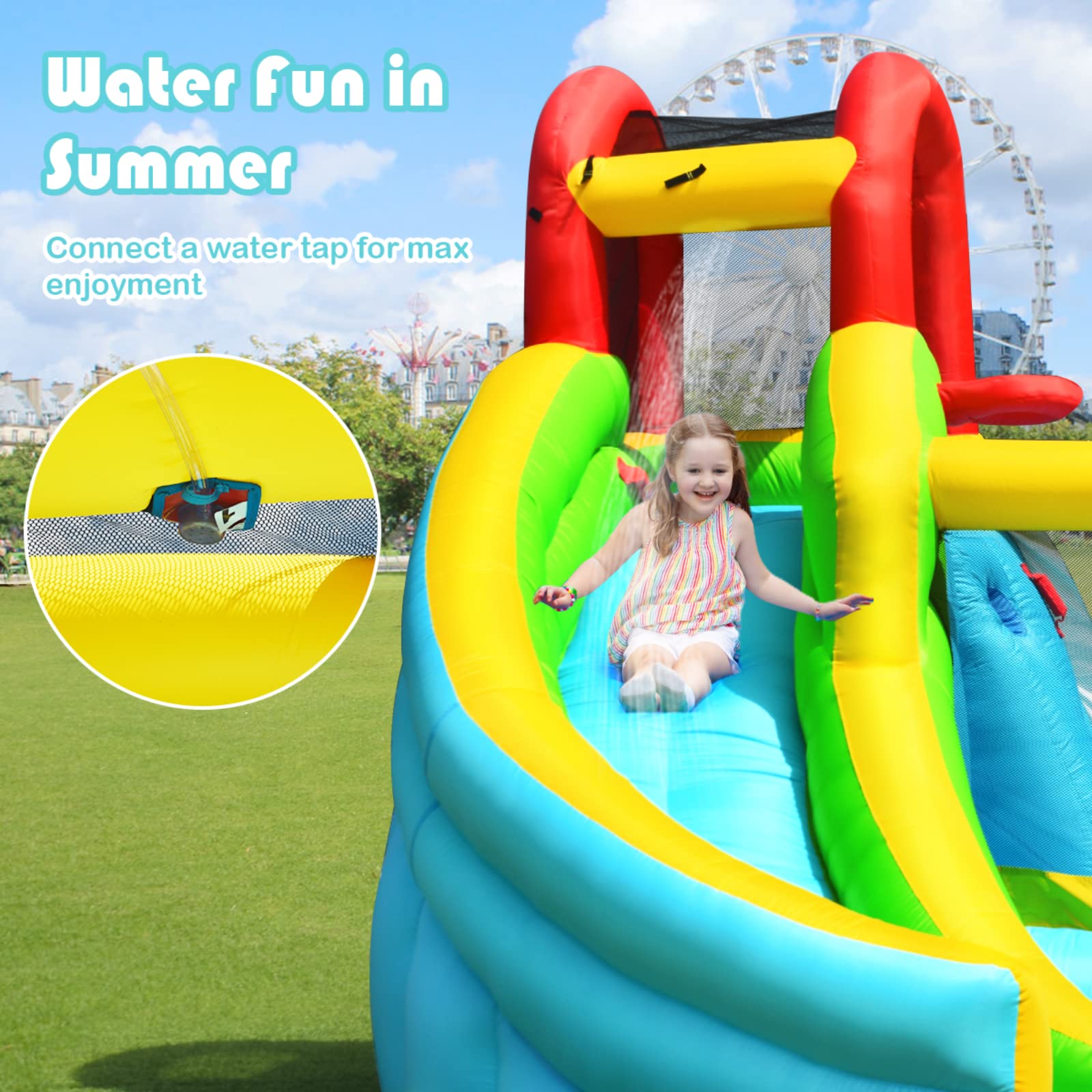 BOUNTECH Inflatable Bounce House Water Slide with 480W Blower, Splash Pool & Water Cannon - Outdoor Bouncy Castle for Kids, Boys & Girls - Perfect for Backyard Parties, Summer Fun, Birthday Gifts & Outdoor Play