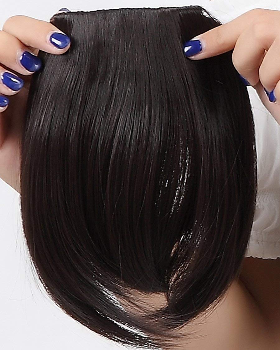 Inaaya Clip-On Synthetic Hair Fringe Extension for Women & Girls - Dark Brown Medium | Natural-Looking Bangs for Everyday Wear & Cosplay