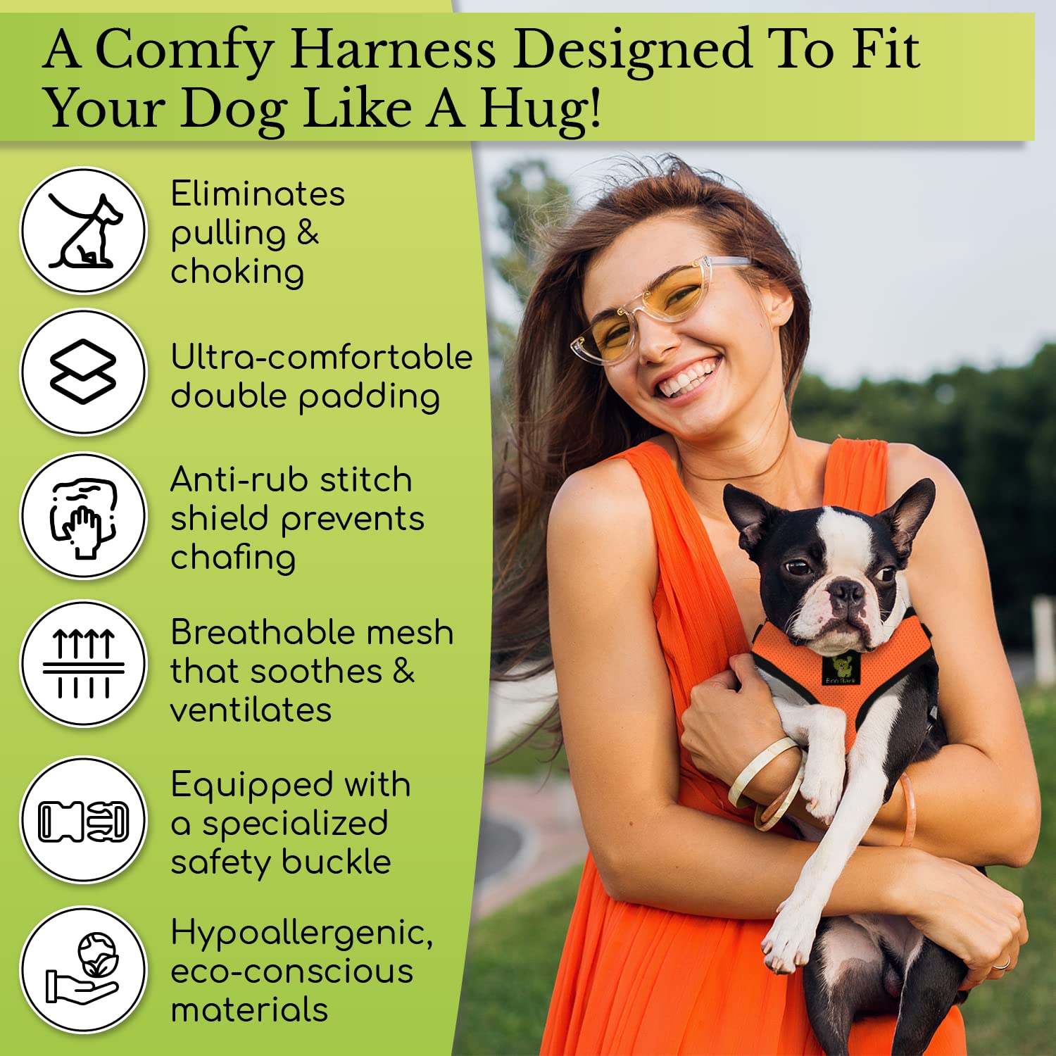 No-Pull Dog Harness with Soft Padded Vest - Breathable, Eco-Friendly Design for Medium to Large Dogs - Easy Control & Quick Release - Perfect for Walking, Hiking & Outdoor Adventures (Gray)