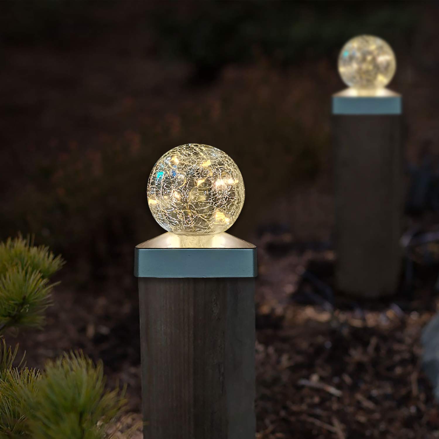 2PK Solar Post Cap Lights - Waterproof Outdoor LED Lights for Deck, Fence, Patio & Garden - Warm White Decorative Lighting for Wooden or Vinyl Posts - Perfect for Backyard, Pathway & Landscape Lighting