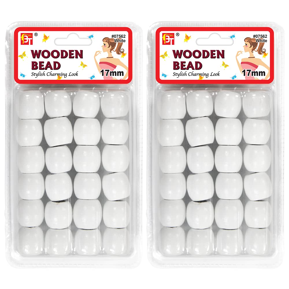 48 Pcs Wooden Beads DIY Jewelry Kit for Hair Braiding & Bracelets - White 17mm Beads for Crafts & Gifts