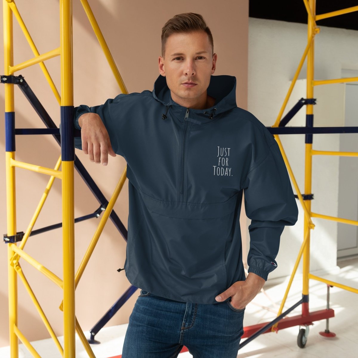 Just for Today Embroidered Packable Jacket - Lightweight Travel Windbreaker for Women & Men - Perfect for Yoga, Meditation & Outdoor Activities