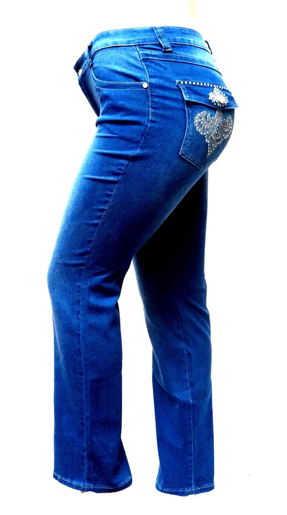 Jack David Women's Plus Size Blue & Black Stretch Skinny & Bootcut Jeans with Flap Pockets – Comfortable Denim Pants for Work, Casual & Night Out