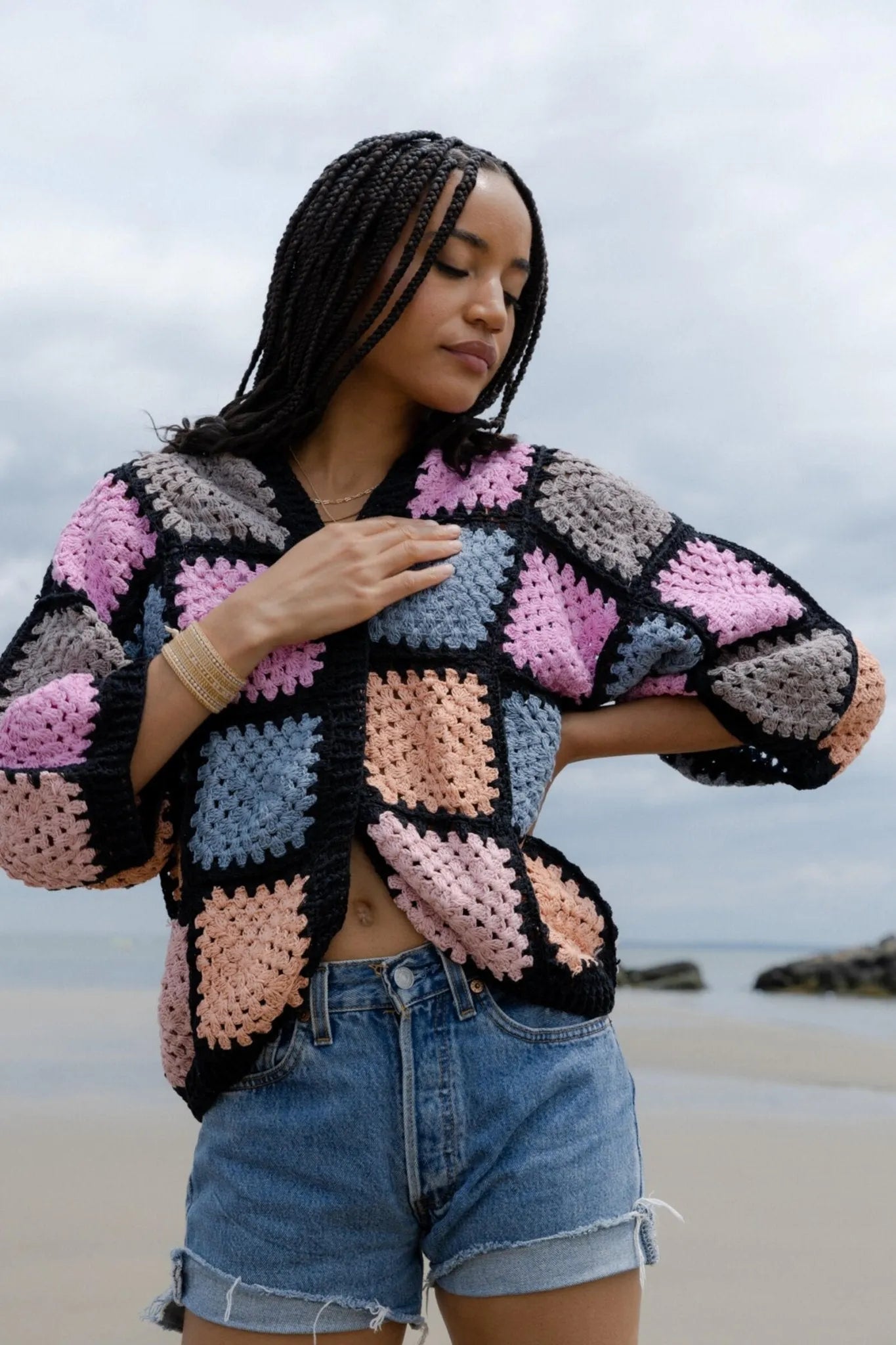 Pastel Crochet Square Short Jacket for Women - Stylish Boho Summer Cover-Up for Beach, Music Festivals & Outdoor Adventures