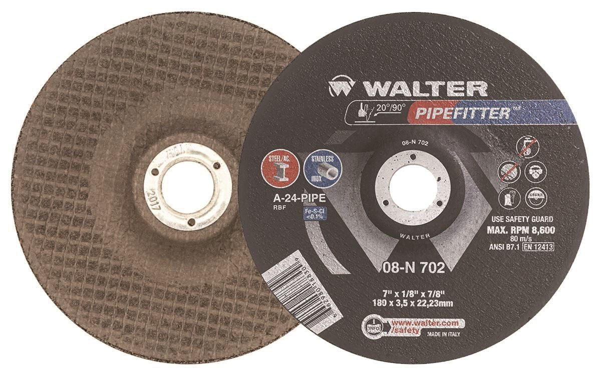 WALTER SURFACE TECHNOLOGIES 08N702 Pipefitter™ 7-Inch Grinding Wheel - 24 Grit Type 27 with 7/8-Inch Depressed Center | Ideal for Metal Fabrication, Welding & Pipefitting Projects