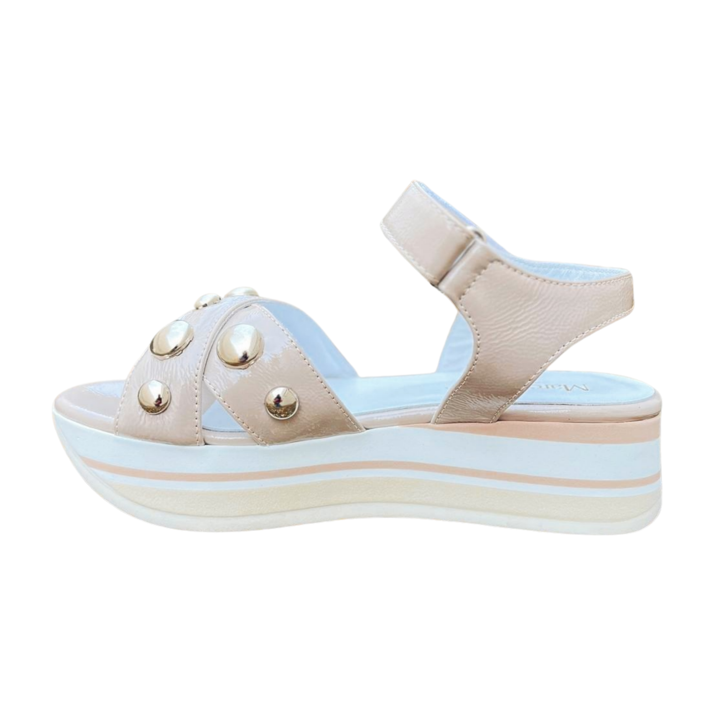 MARCO MOREO Women's Taupe Patent Leather Wedge Sandals M722 - Comfortable Heels for Summer, Casual Outings & Beach Wear