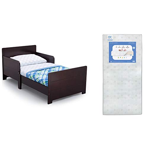 Delta Children MySize Toddler Bed with Twinkle Galaxy Mattress - Dark Chocolate Wood Finish | Dual-Sided Recycled Fiber Core | Safe Toddler Sleep Solution for Boys & Girls | Perfect for Nursery, Daycare or First Big Kid Bed