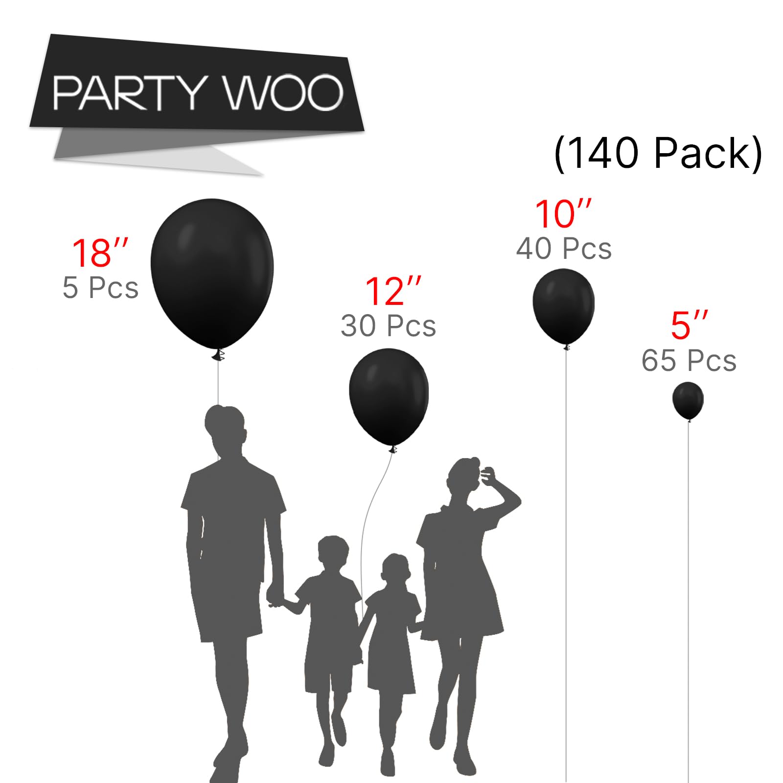 140-Piece Matte Black Balloons Set (18