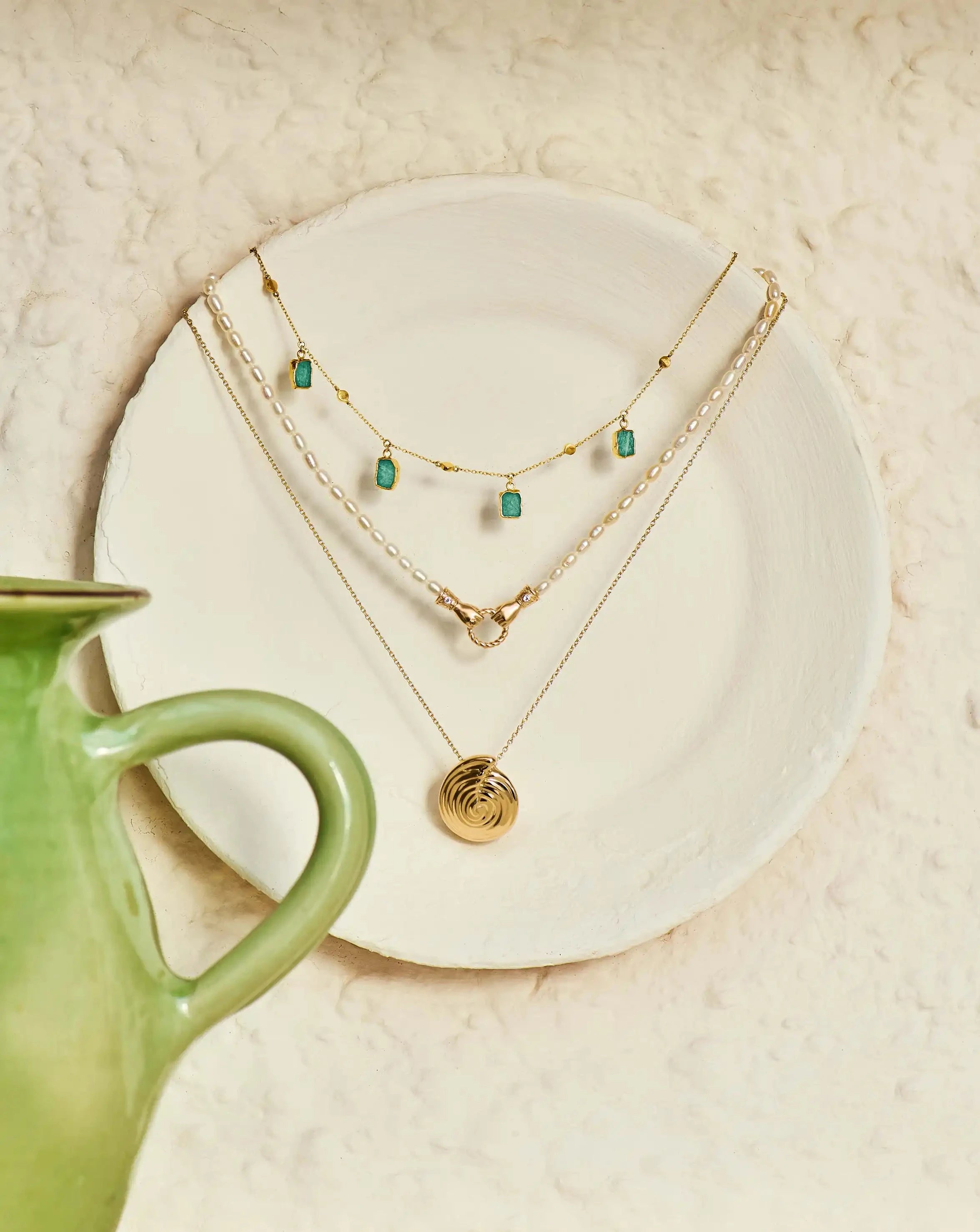 Lena Charm Choker Necklace - 18k Gold Plated Amazonite Pendant for Women | Elegant Layering Jewelry for Date Night & Special Occasions