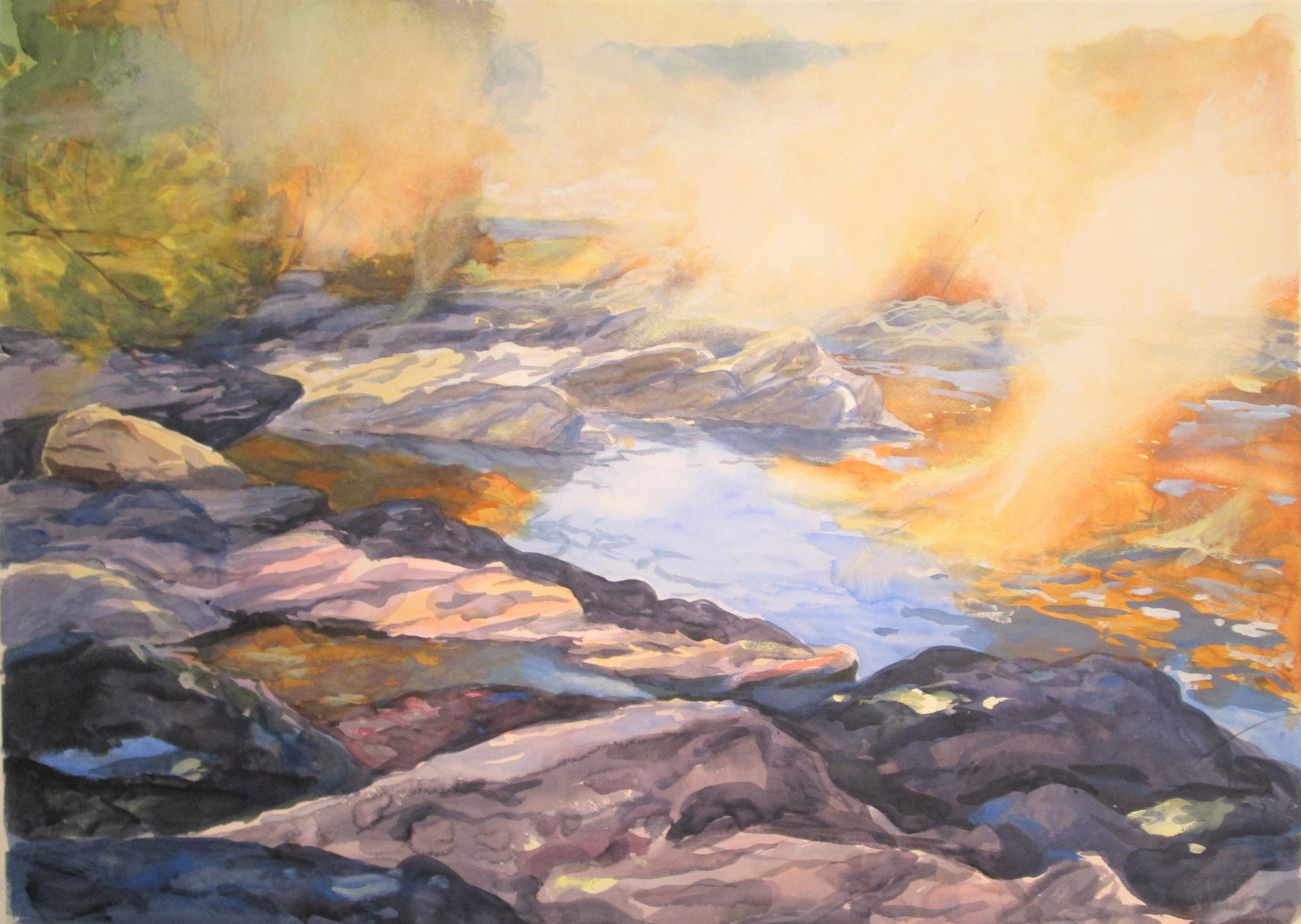 Richard Estell: River Rocks and Fog - Landscape Art Print for Home & Office Decor | Nature Scenery Wall Art for Living Room, Bedroom, or Office