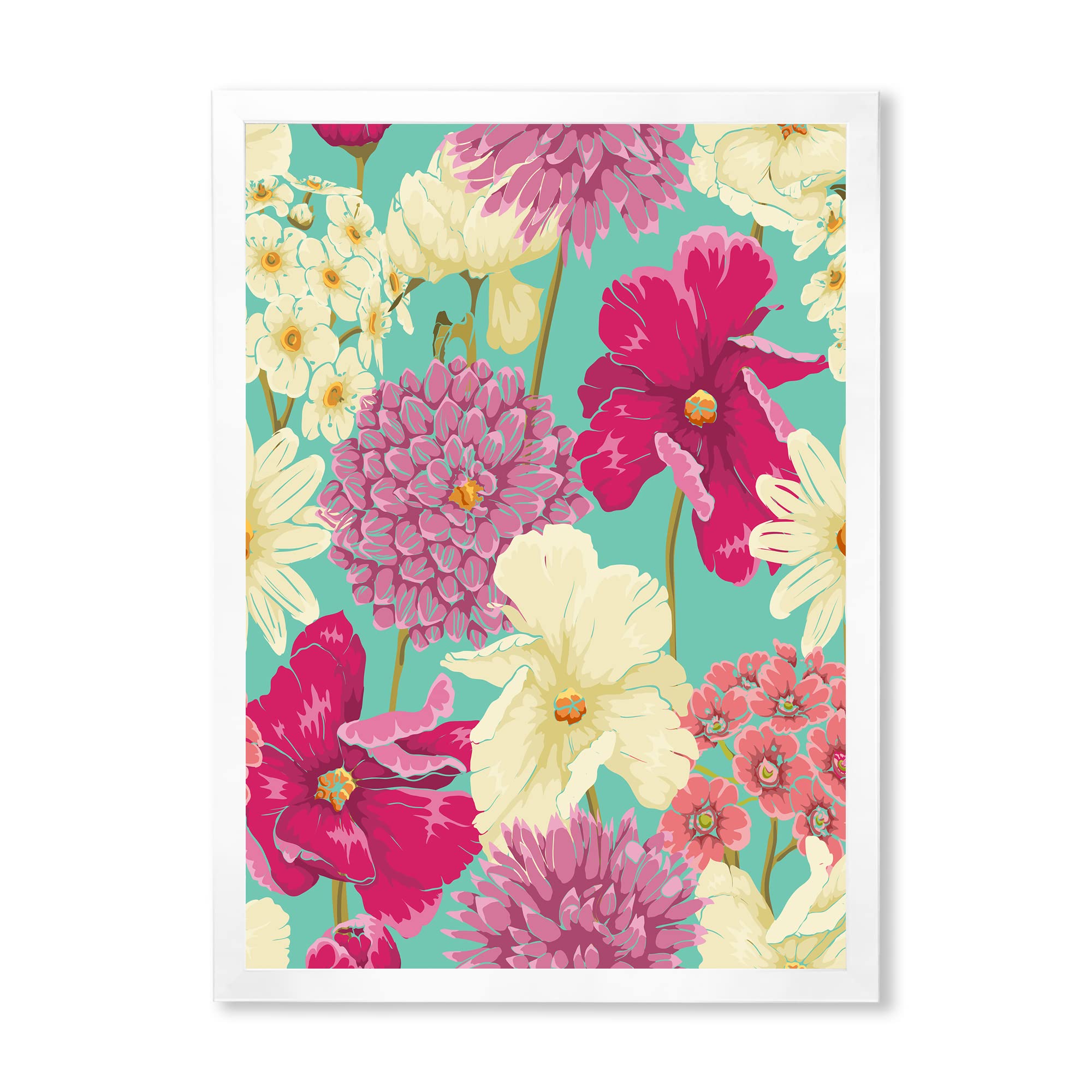 Vintage Pink and Yellow Floral Traditional Framed Wall Art Painting - Home Decor for Living Room, Bedroom, Office & Gift Idea