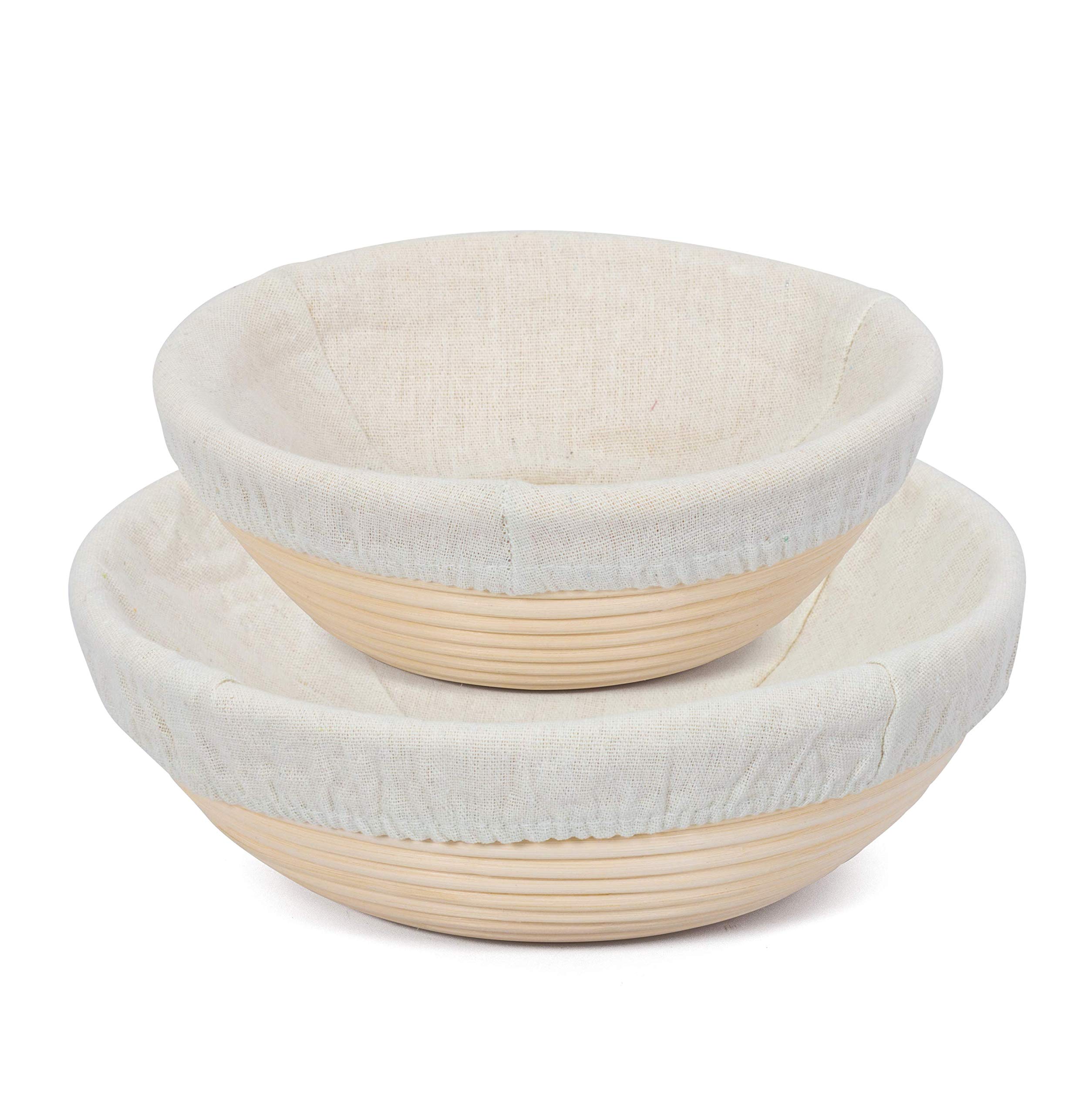 ViBelle 9 Inch & 10 Inch Round Bread Proofing Basket Set with Linen Liners - Perfect for Sourdough, Artisan Bread Baking - Ideal for Home Bakers & Professional Bakeries (Set of 2)