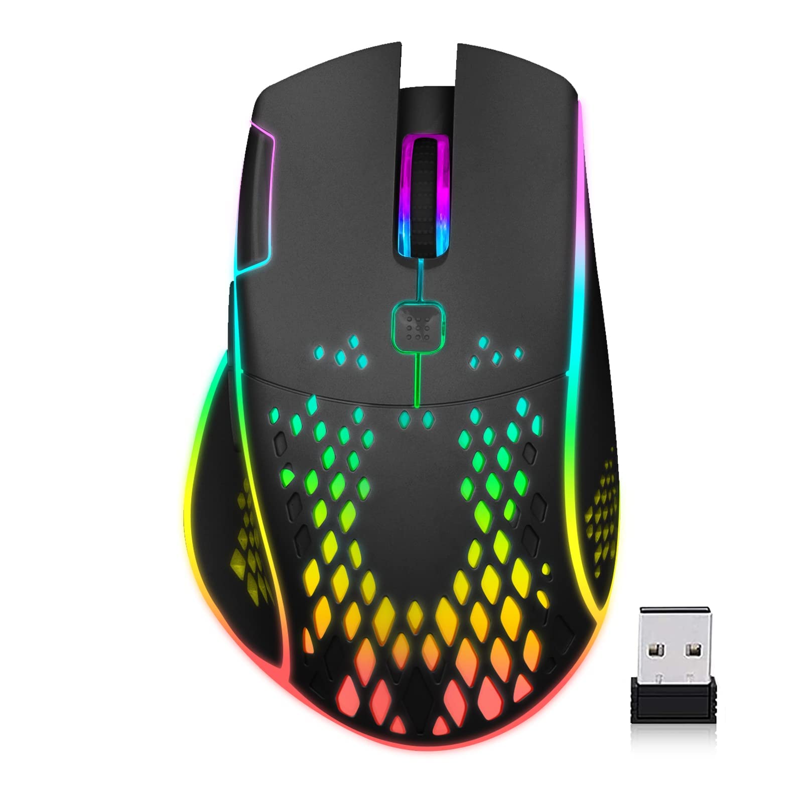 VEGCOO C30 Wireless Rechargeable Gaming Mouse - Silent Click, RGB LED Lights, 3 Adjustable DPI Levels, 400mAh Battery - Perfect for PC Gaming, Office Work & Home Use