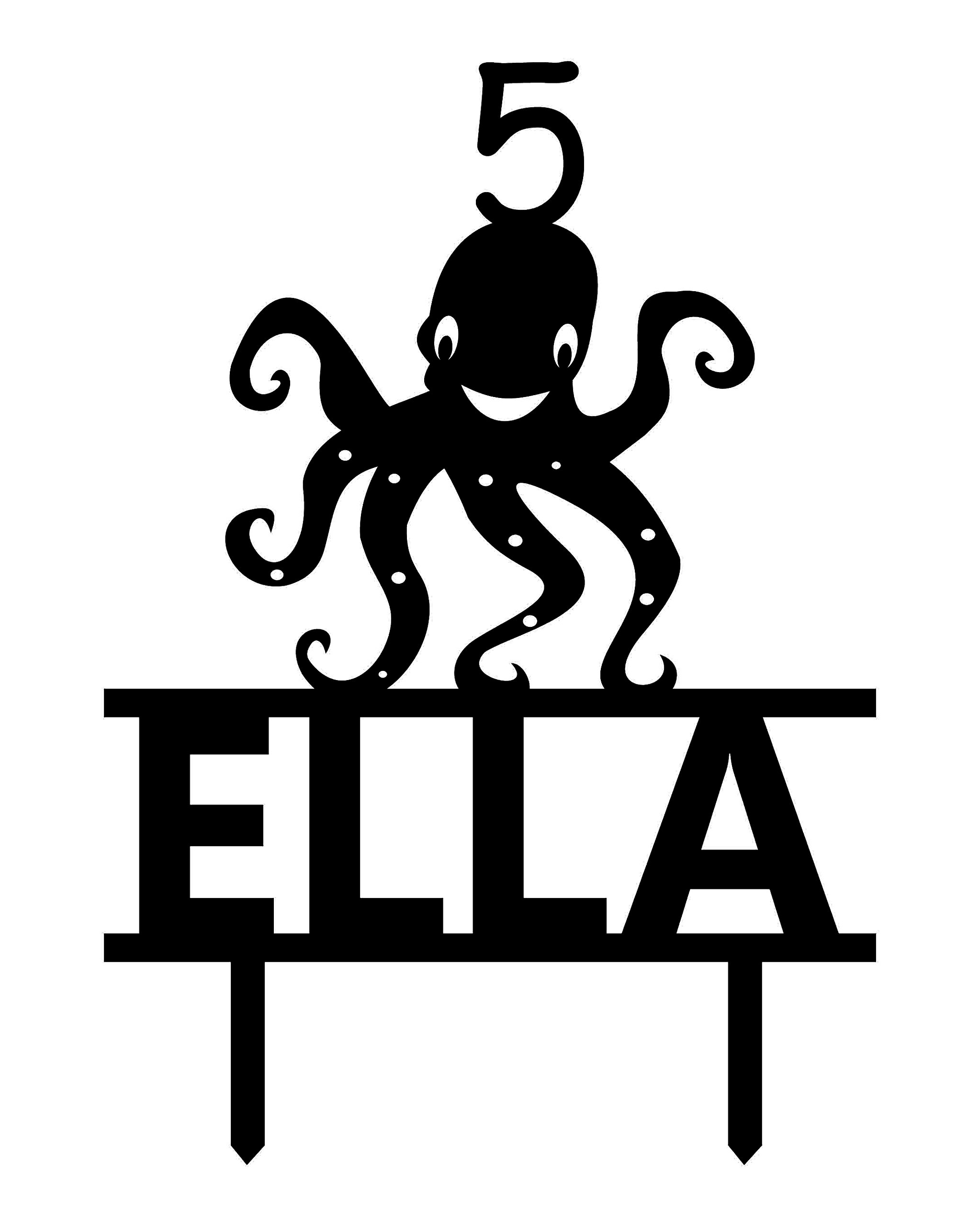 Custom Name Cake Topper with Octopus Figure - Glitter Birthday Cake Decorations (6-7 Inches Wide) - Perfect for Birthday Parties, Baby Showers & Wedding Cakes