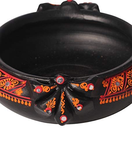 Handmade Earthenware Painted Decorative Flower Urli Potpourri Bowl Set - 6 Inch Diameter (2 Pieces) - Perfect for Home Decor, Wedding Centerpieces & Aromatherapy