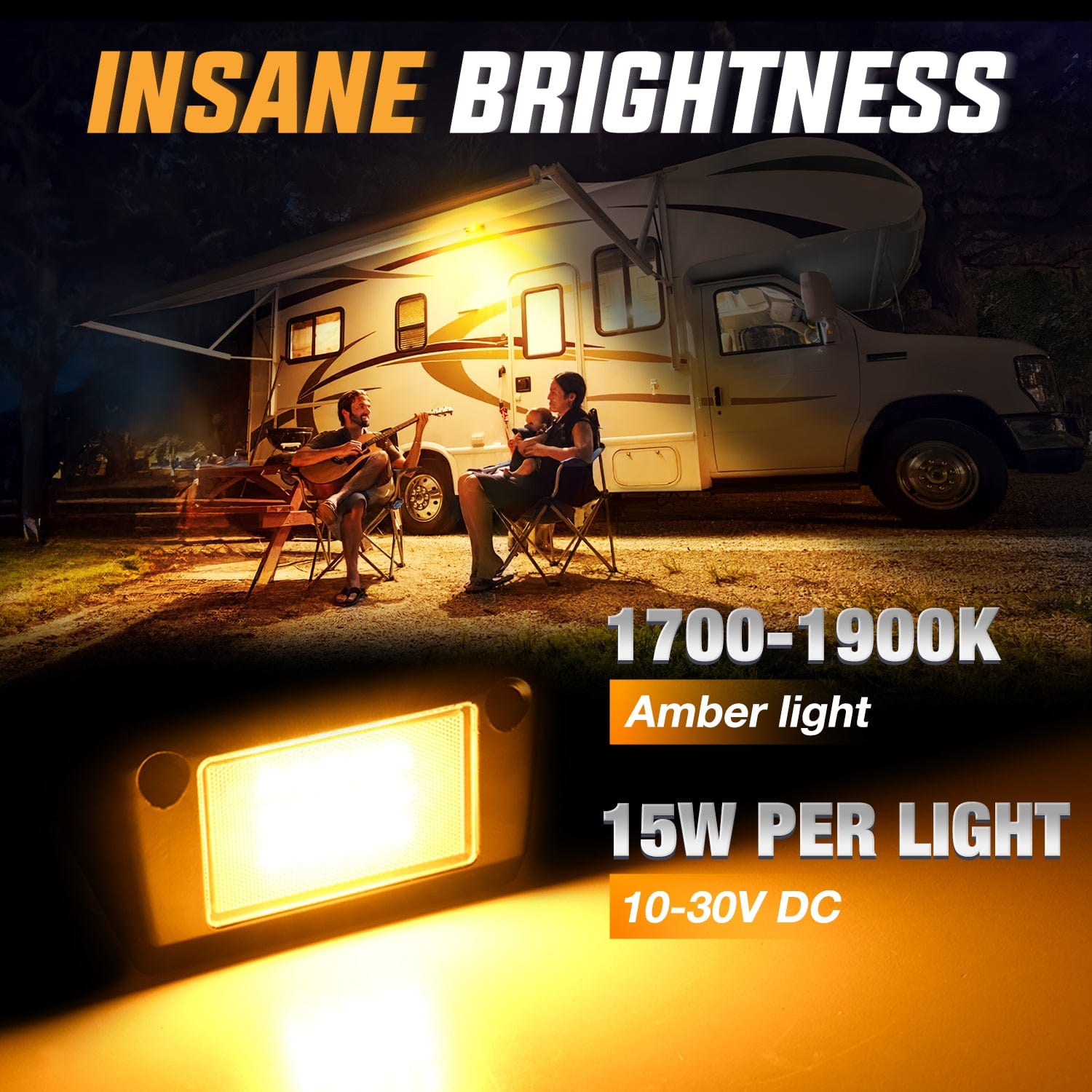 2PCS 5 Inch RV Exterior Amber LED Porch Lights - Durable Black Aluminum Housing - Perfect for Camper, Trailer & Motorhome Outdoor Lighting