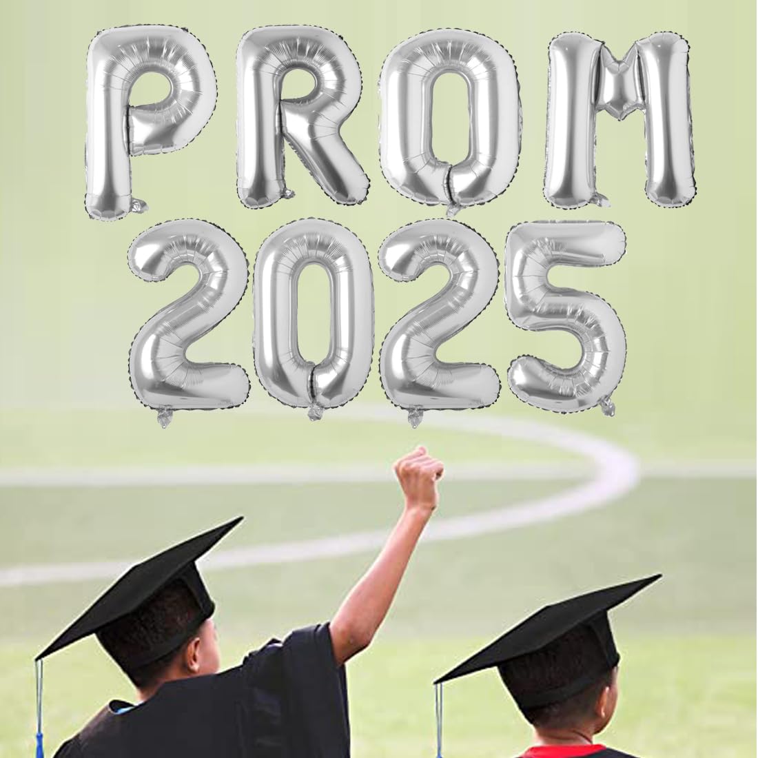 2025 Prom Silver Mylar Balloons - 16 Inch Letter Balloons & Banner for Graduation, Birthday, Retirement Parties - Class of 2025 Congrats Grad Decorations - Perfect for School Dances, Photo Backdrops & Celebration Decor