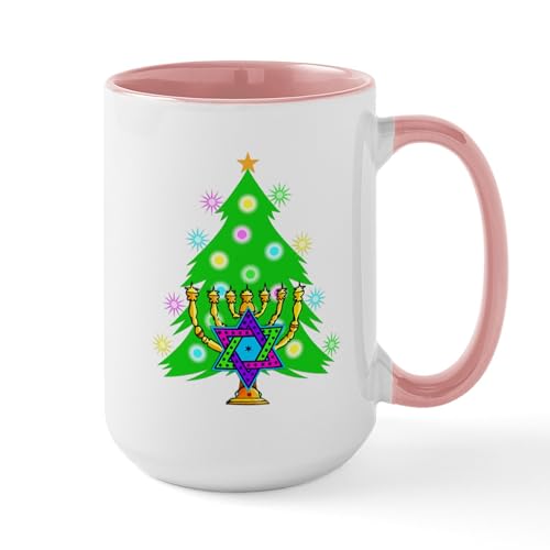 White/Pink Inside - Christmas And Hanukkah Interfaith Large Mug