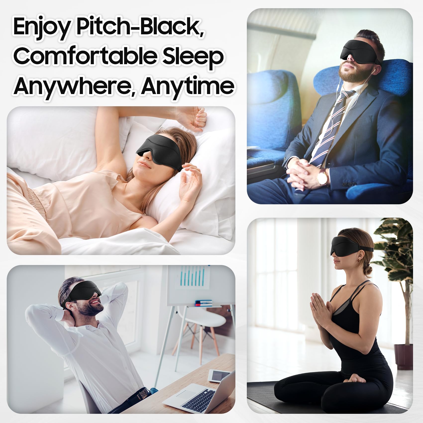 3D Sleep Mask for Total Blackout - Ultra Lightweight & Silky Soft Eye Cover for Sleeping, Adjustable Comfort for Home, Travel, Office, Meditation & Yoga - Perfect for Night Shifts, Jet Lag & Light Sensitivity (Black)