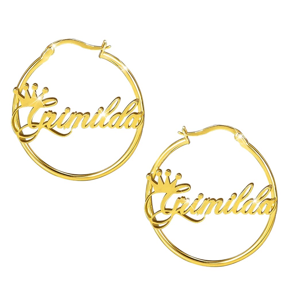 Personalized Gold Crown Hoop Name Earrings for Women & Girls - Elegant Custom Jewelry Gift for Birthday, Anniversary & Special Occasions