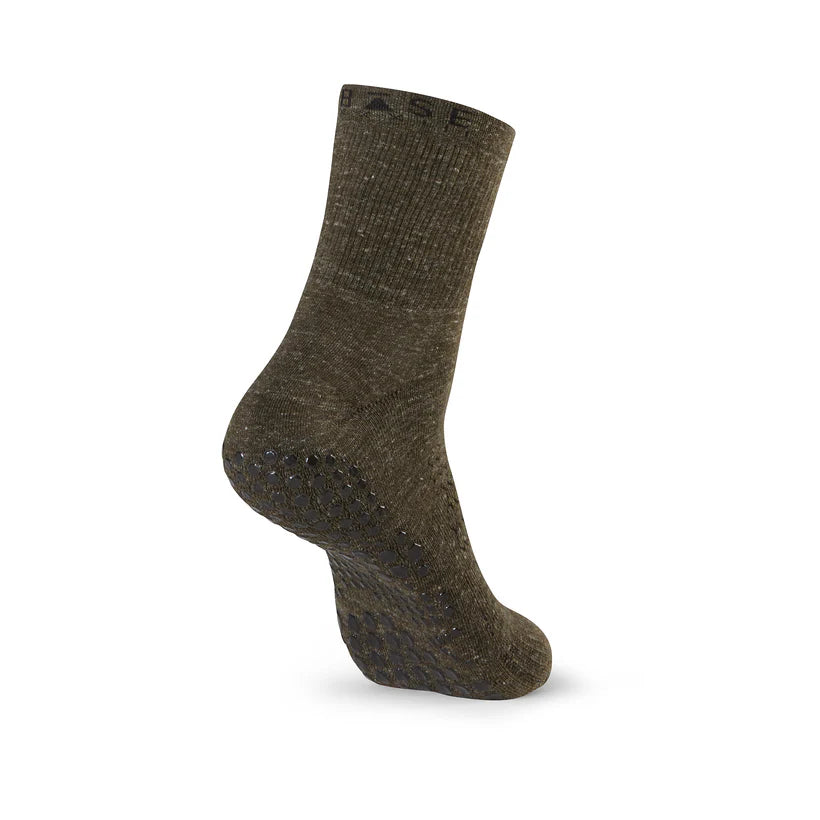Base33 Grip Crew Socks - Olive Green Comfortable Athletic Socks for Men & Women - Perfect for Running, Hiking, and Everyday Wear